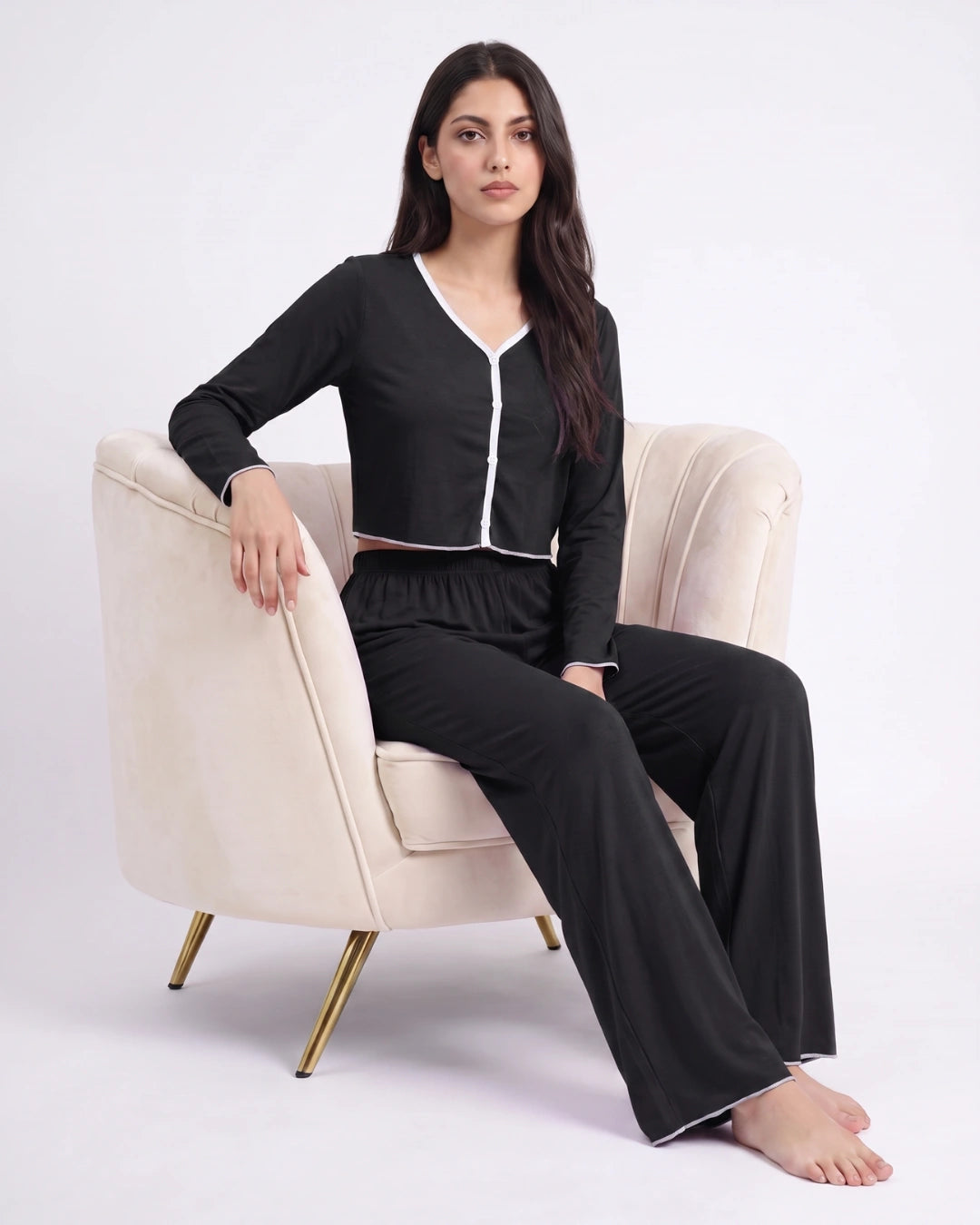 Cotton PJ Set - Velour - Black