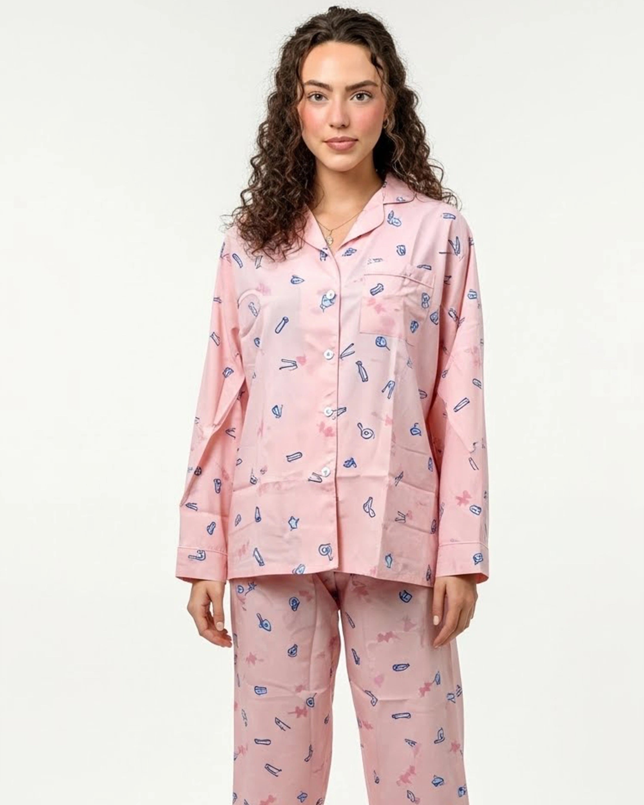 Linen Pajama Suit - Blush Charm