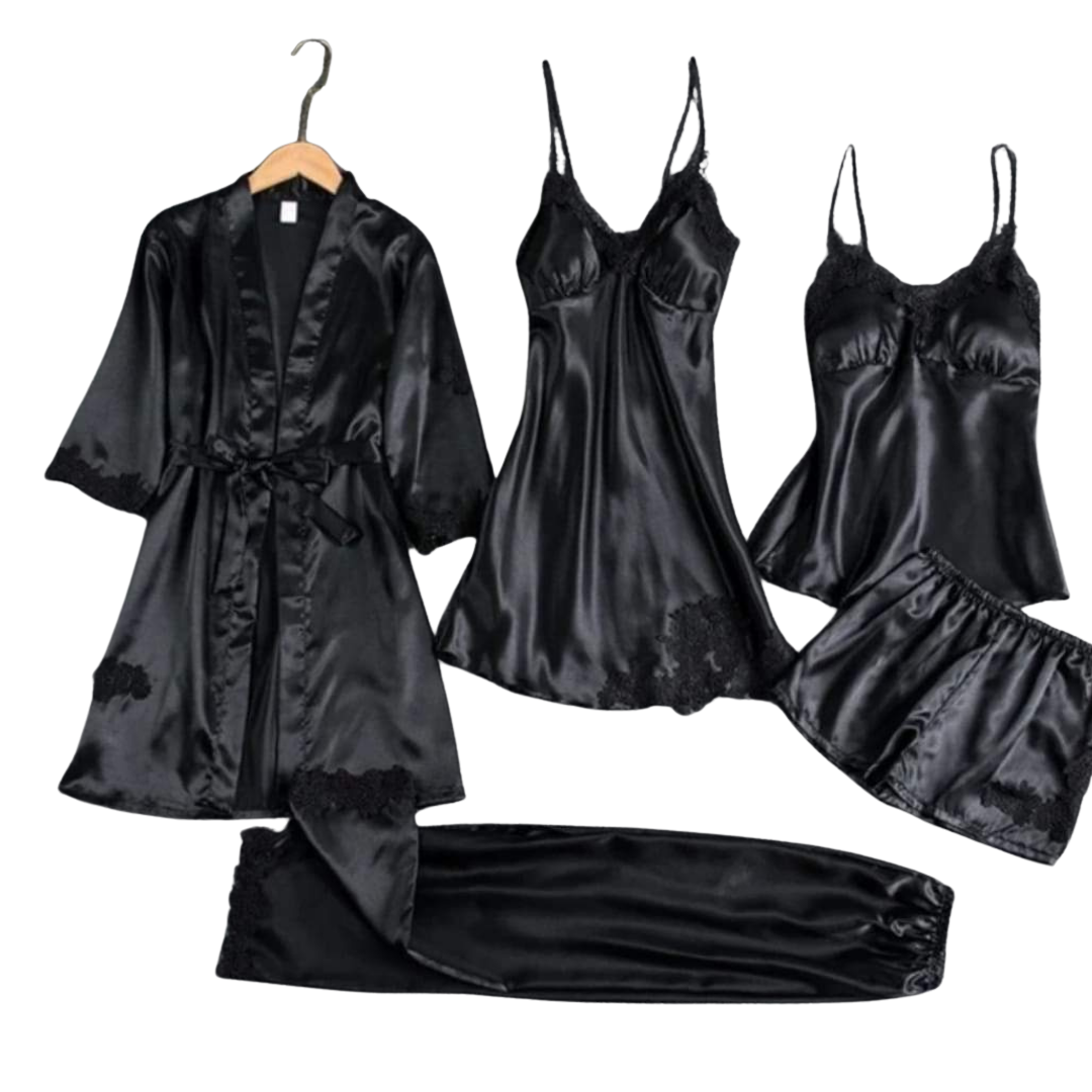 Sajiero Royal Bridal Silk 5pcs Nightgown set