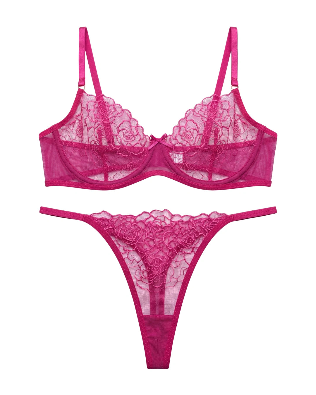 Non Padded Bra Set - Ivory Bloom - Pink
