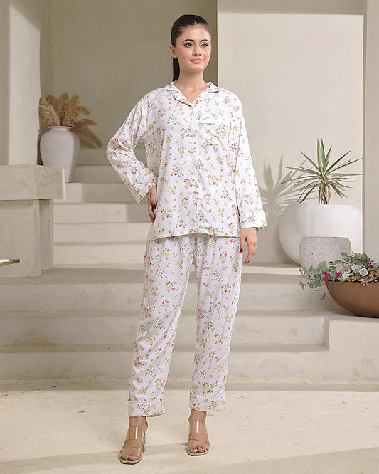Sajiero Linen Pajama Suit with Scrunchie - Bloom Wear