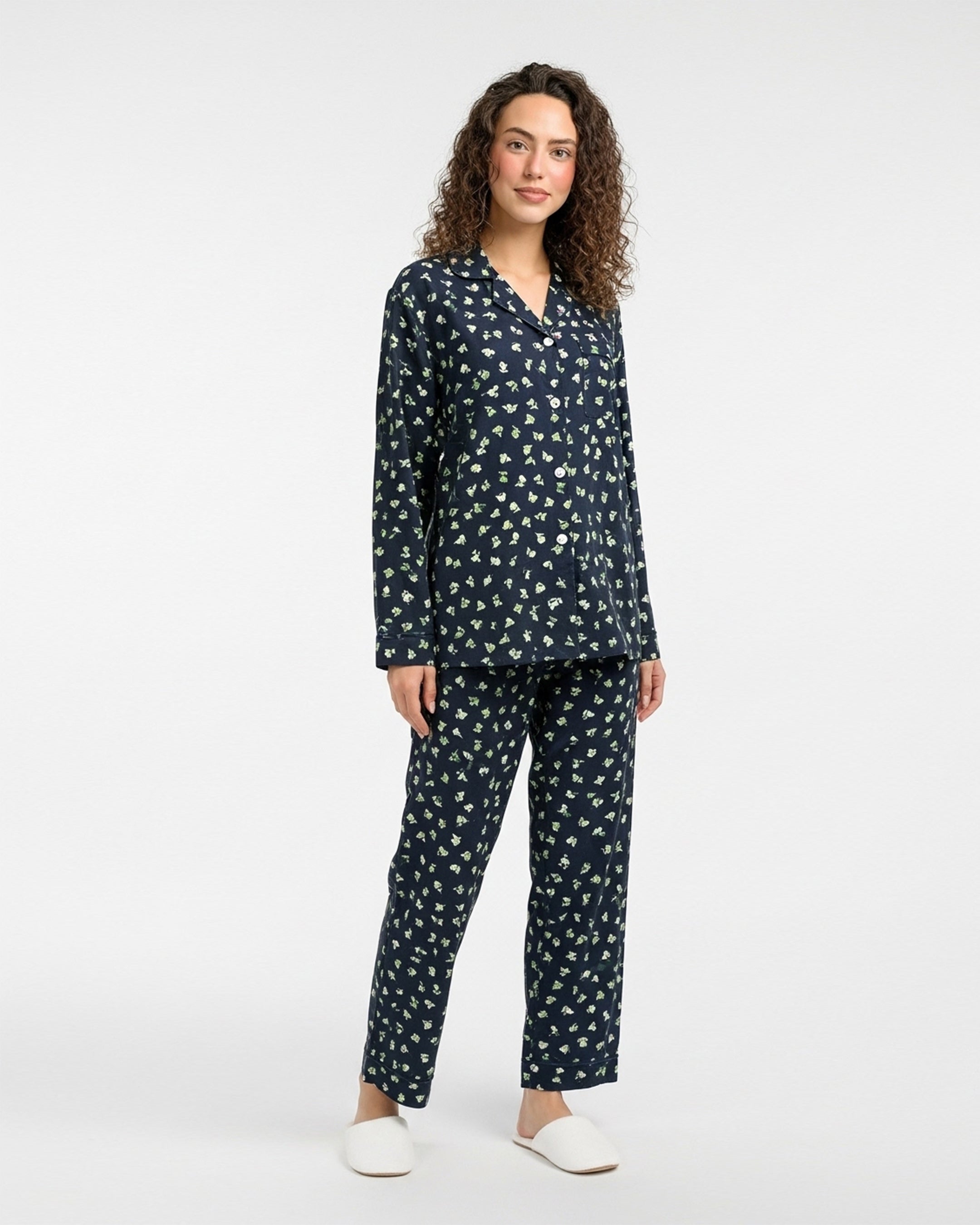 Linen Pajama Suit - Flory Night