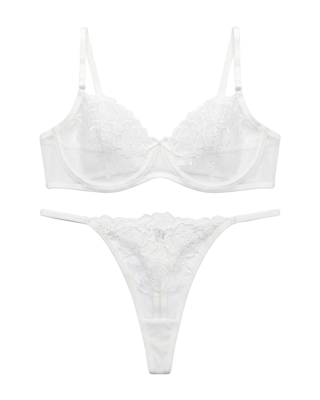 Non Padded Bra Set - Ivory Bloom - White