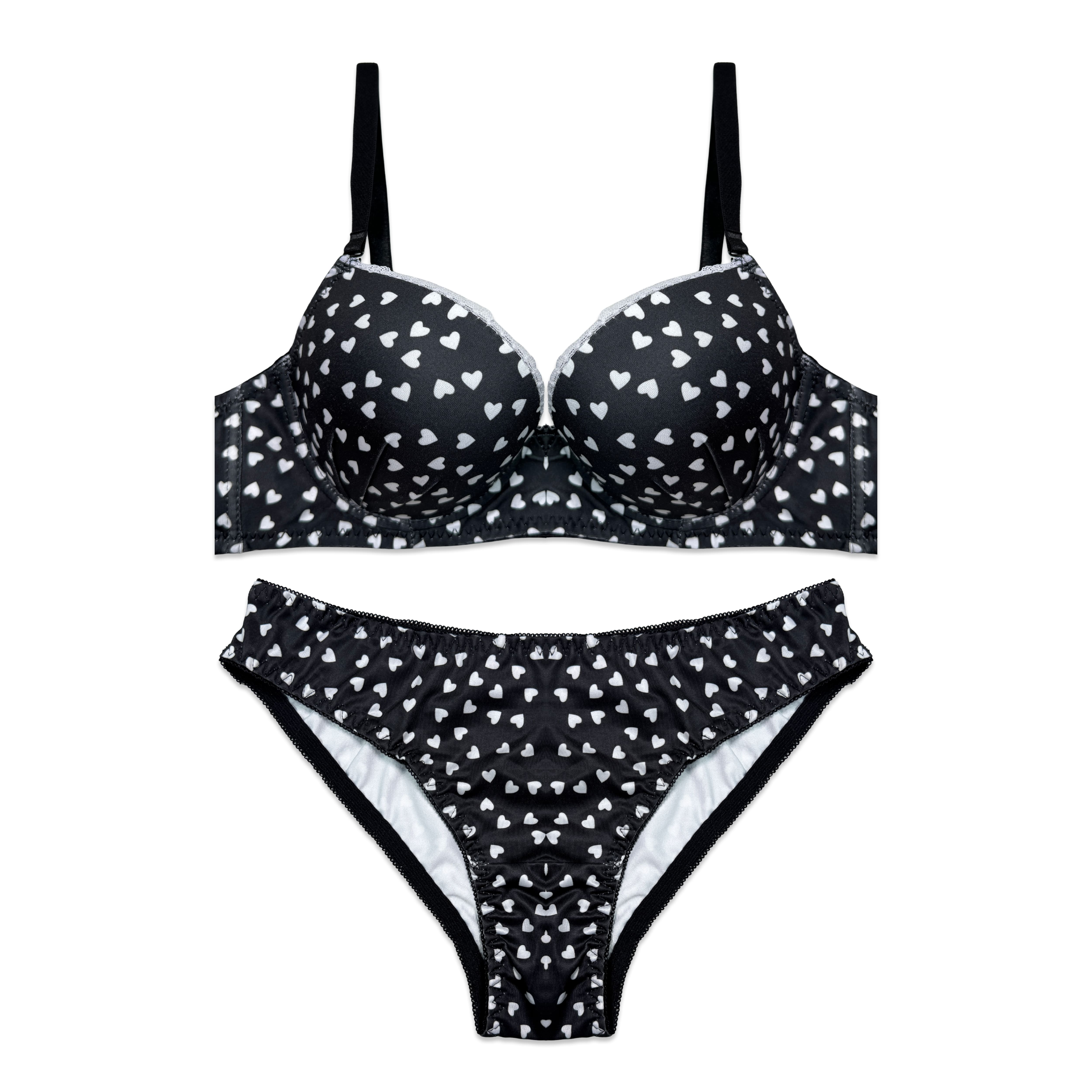 Hearts Printed Padded Bra and Panty Set