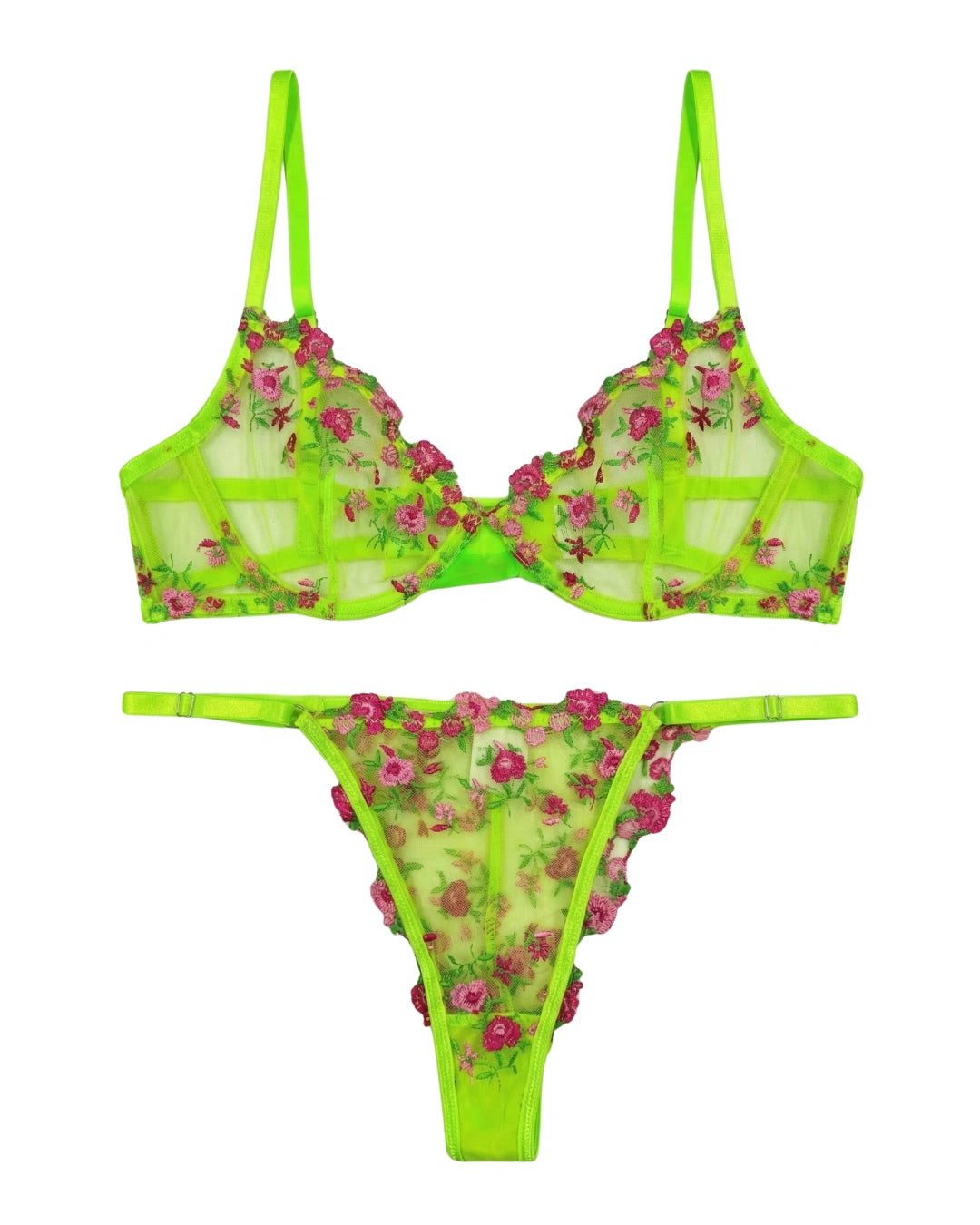 Non Padded Bra Set - Flora Zest - Parrot Green