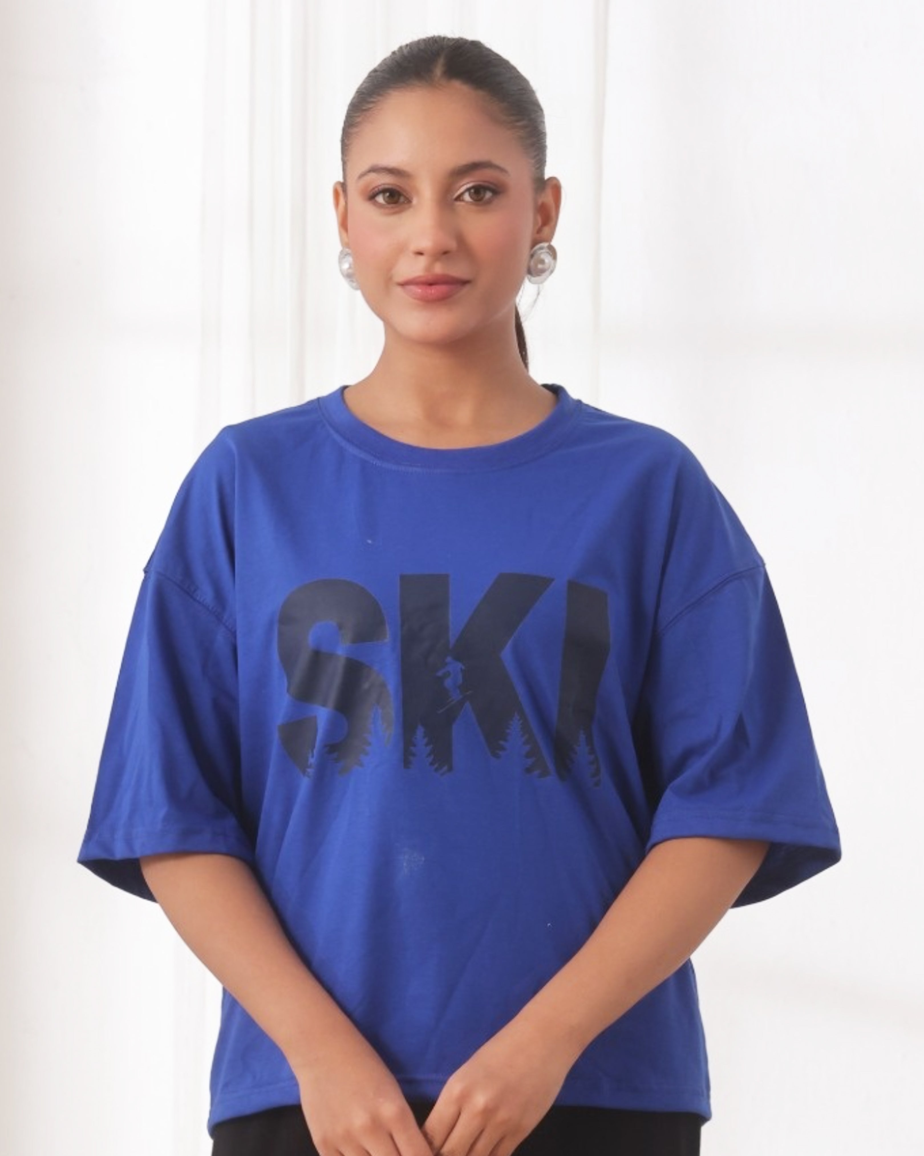 Drop Shoulder Graphic Tee - SKI Blue