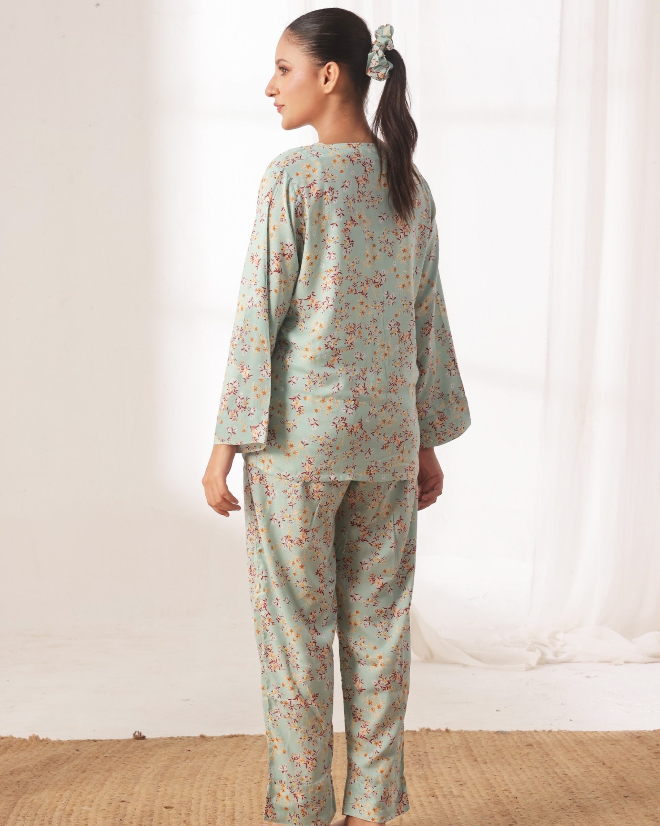 Linen Pajama Suit - Leafy Charm