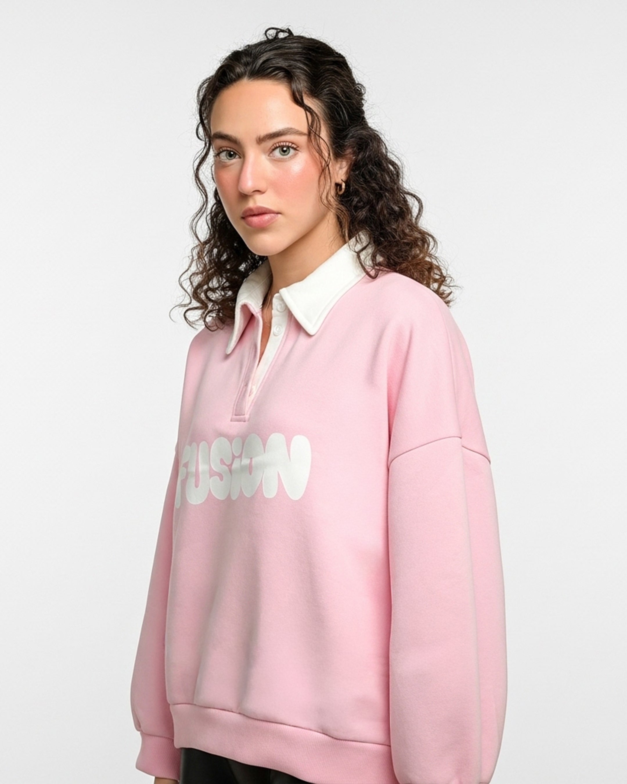 Fleece Polo Style Sweatshirt - FUSION - Pink