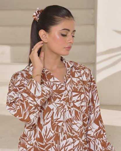 Sajiero Linen Pajama Suit with Scrunchie - Nature Woven