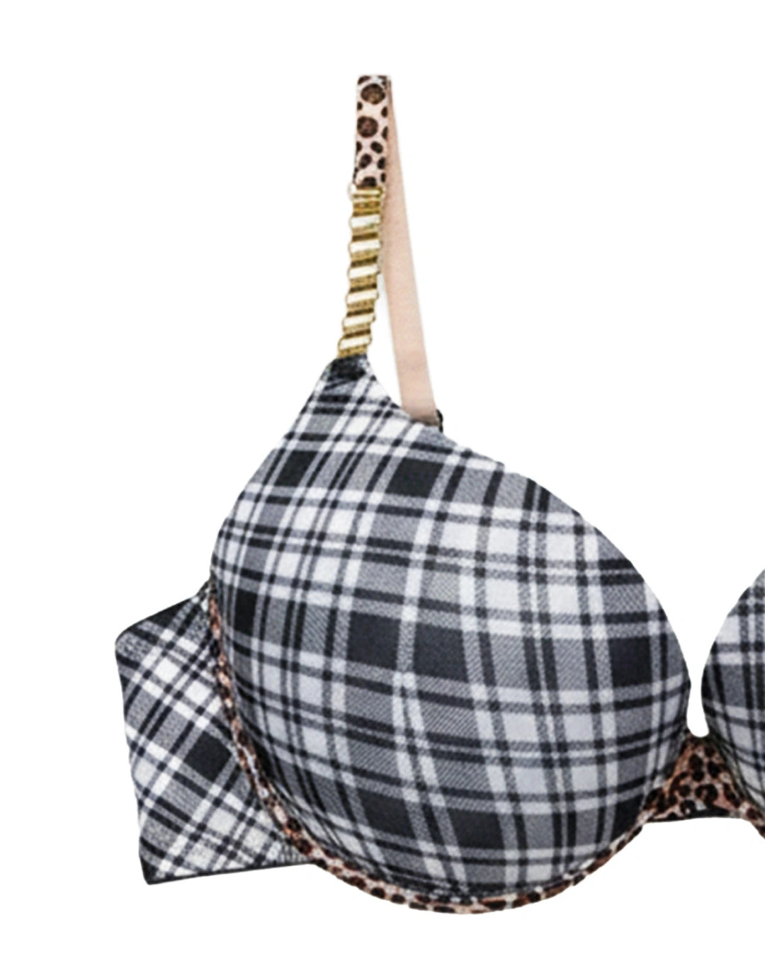 Padded Bra Set - Checked Strap - Grey