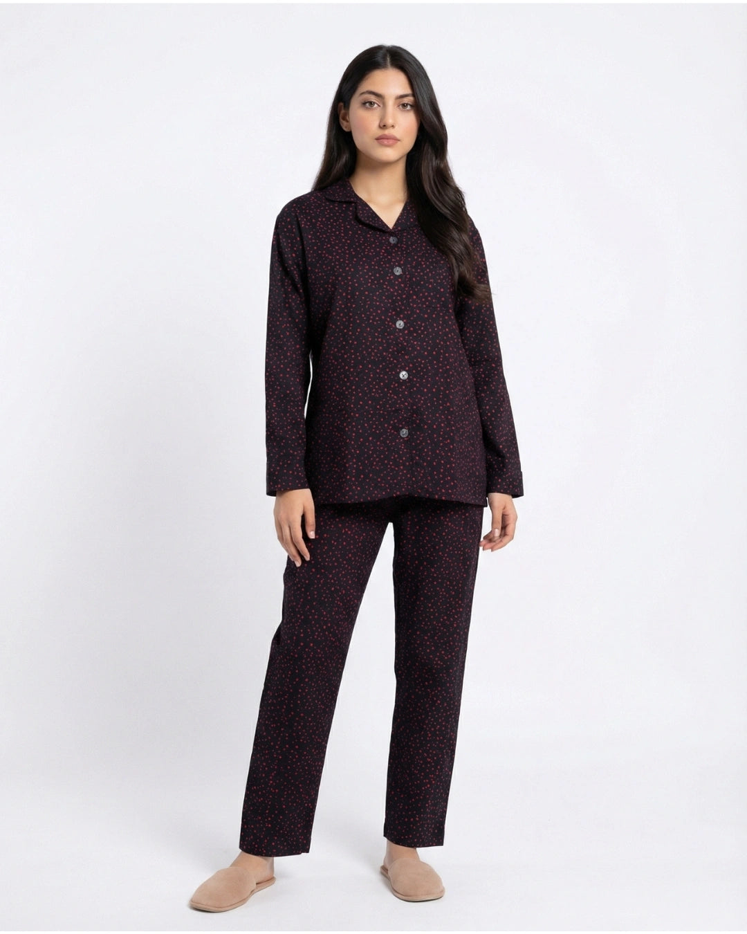 Linen Pajama Suit - Blushy Heart - Red