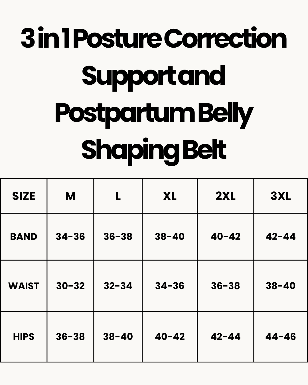 Size Chart for 3 in 1 Posture Correction Support and Postpartum Belly Shaping Belt