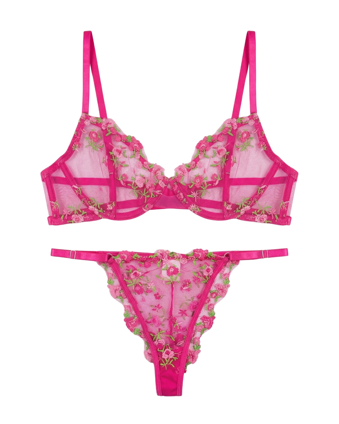 Non Padded Bra Set - Flora Zest - Pink