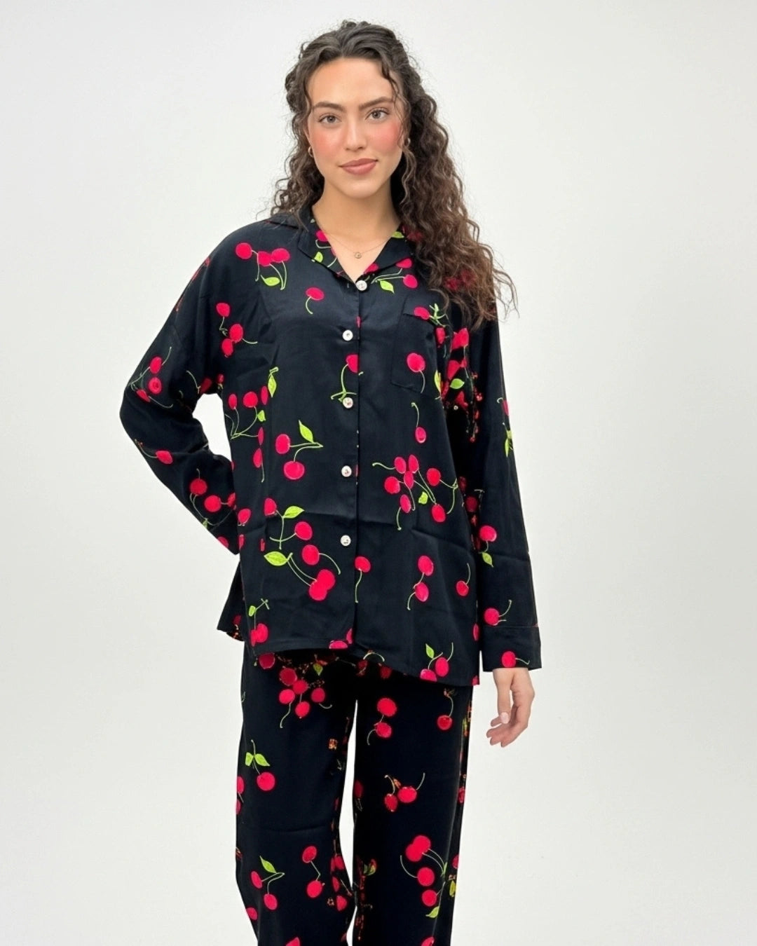 Linen Pajama Suit - Cherry Dusk