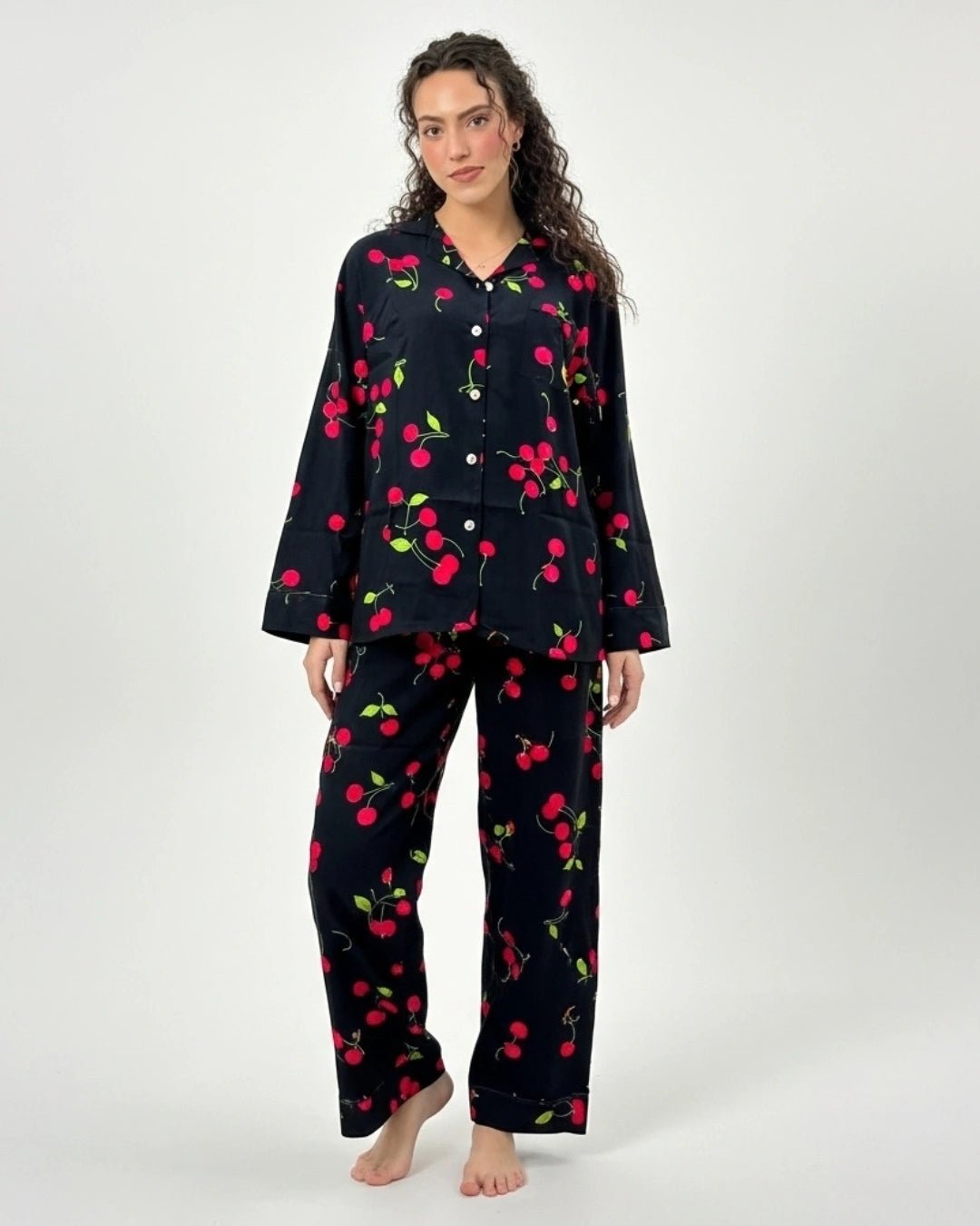 Linen Pajama Suit - Cherry Dusk