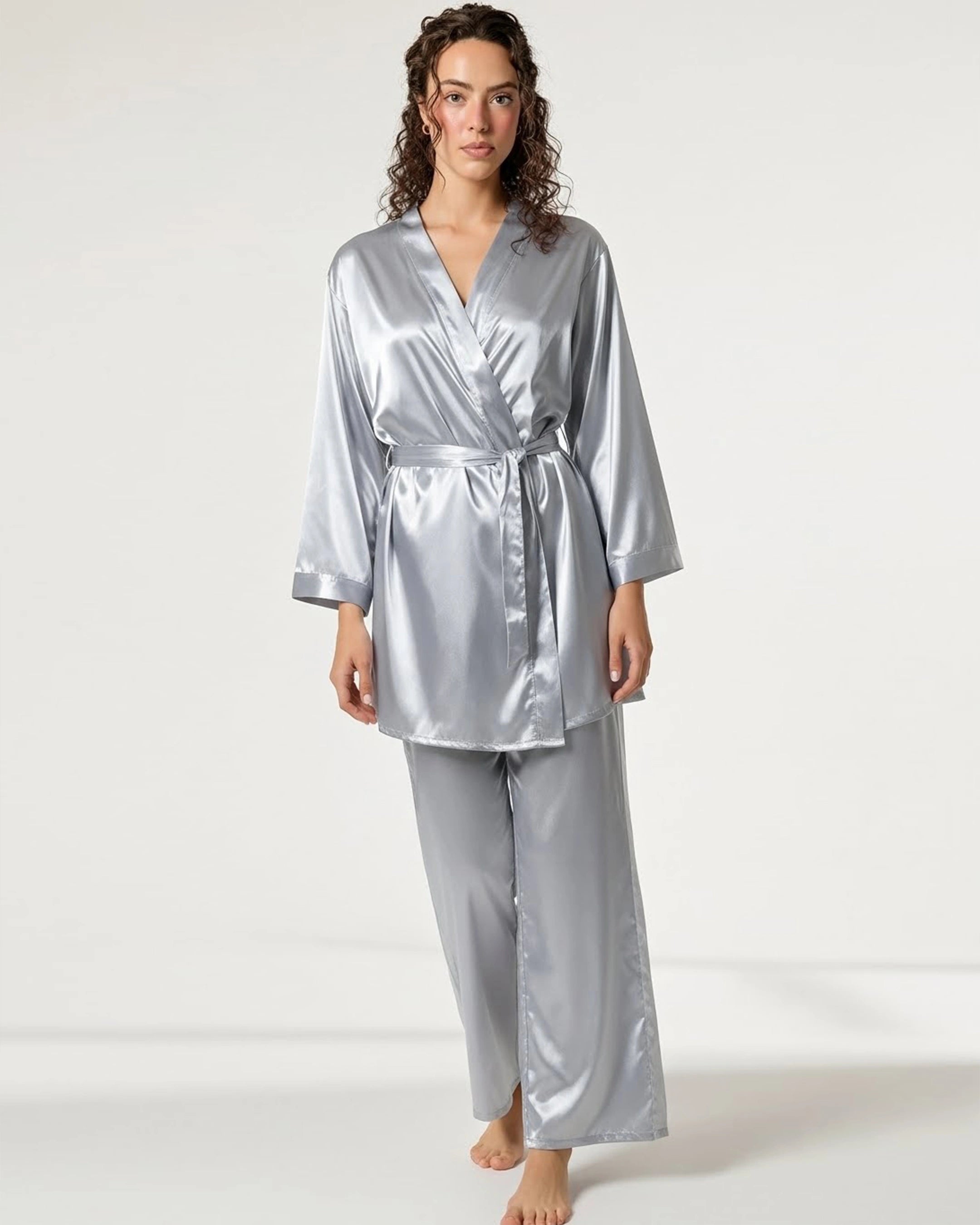 Silk PJ Set - Silk Lounge - Silver