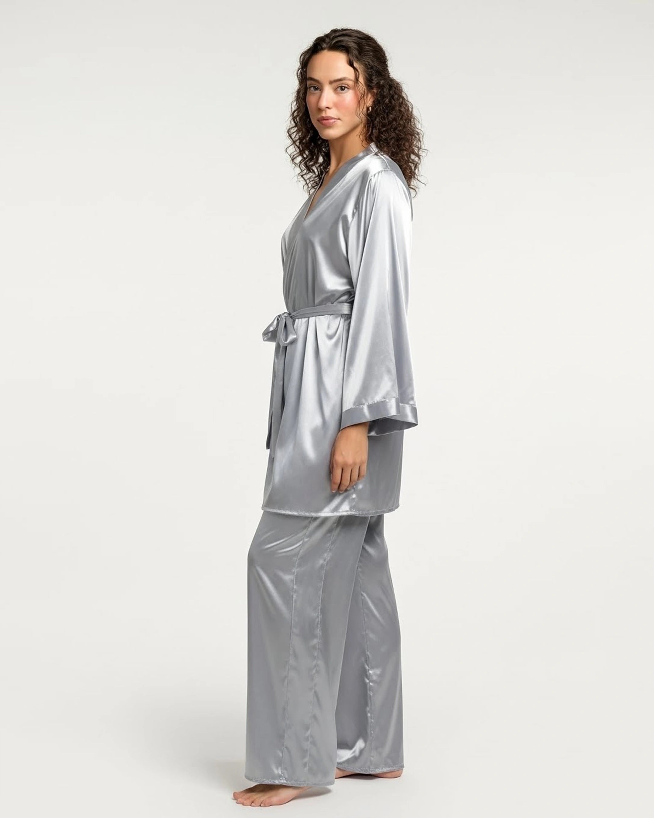 Silk PJ Set - Silk Lounge - Silver