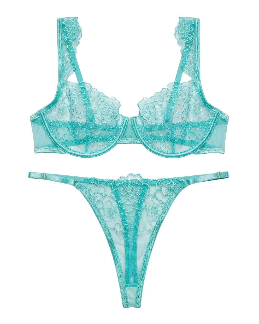 Non Padded Bra Set - Rose Veil - Aqua