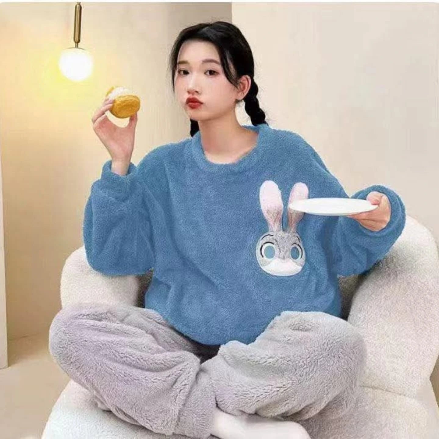 Fleece Pajama Suit - Bunny Blue