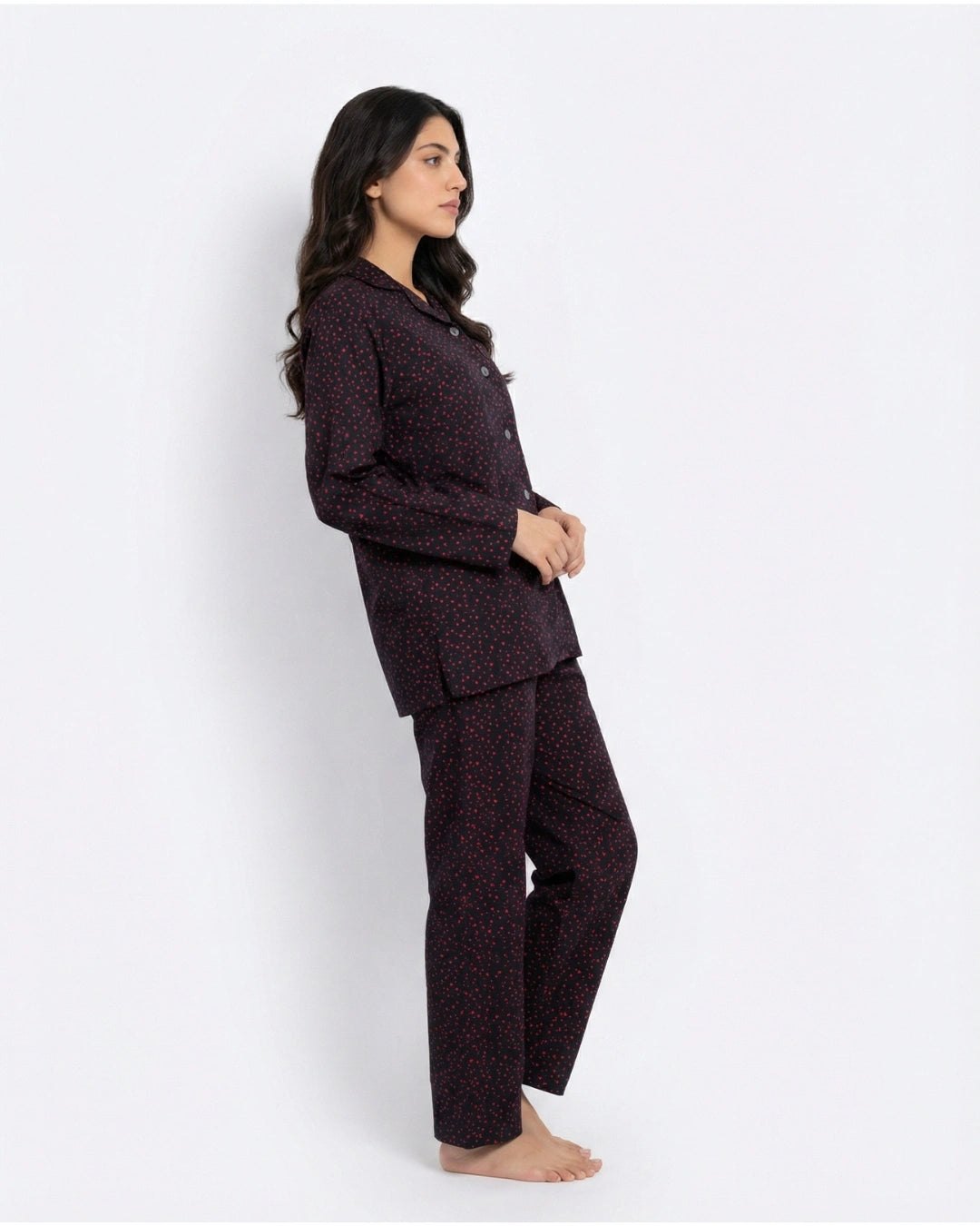 Linen Pajama Suit - Blushy Heart - Red