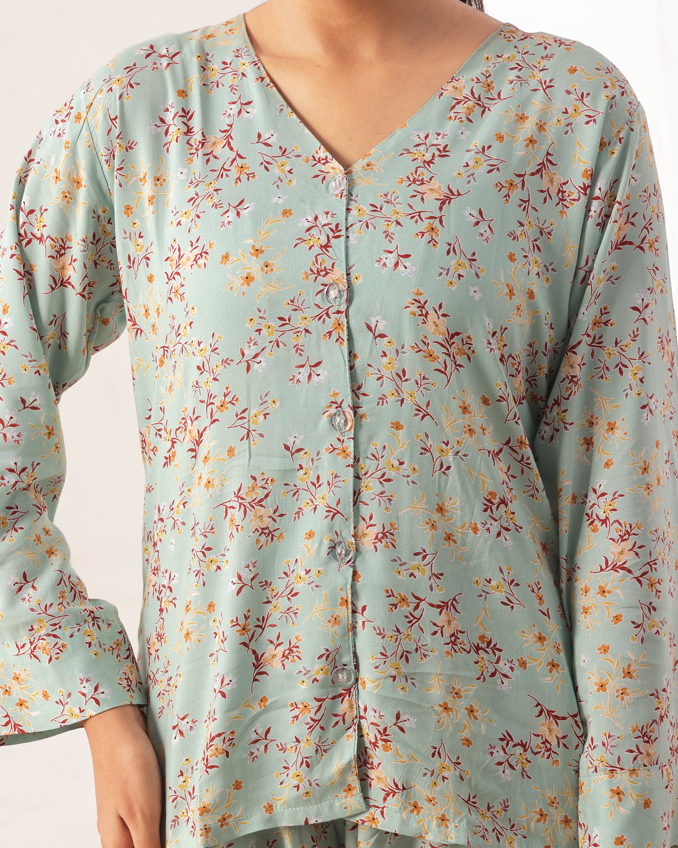 Linen Pajama Suit - Leafy Charm
