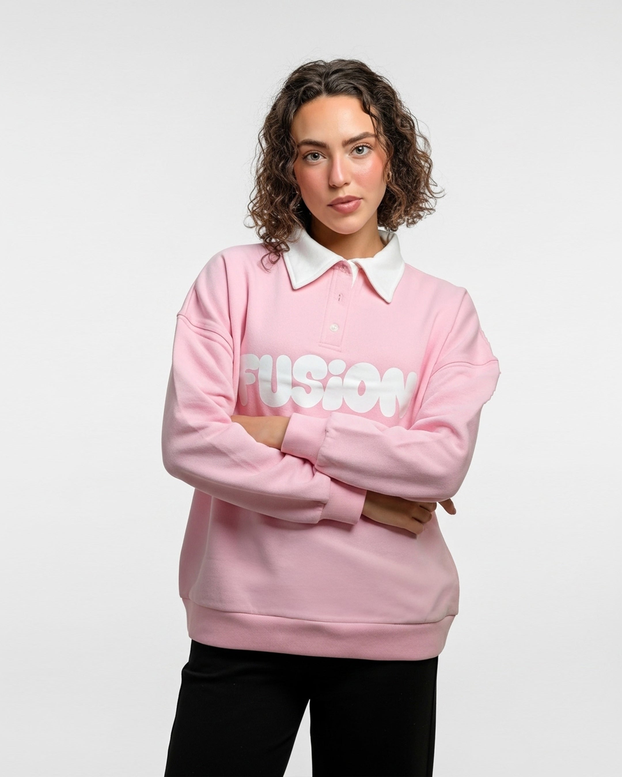 Fleece Polo Style Sweatshirt - FUSION - Pink