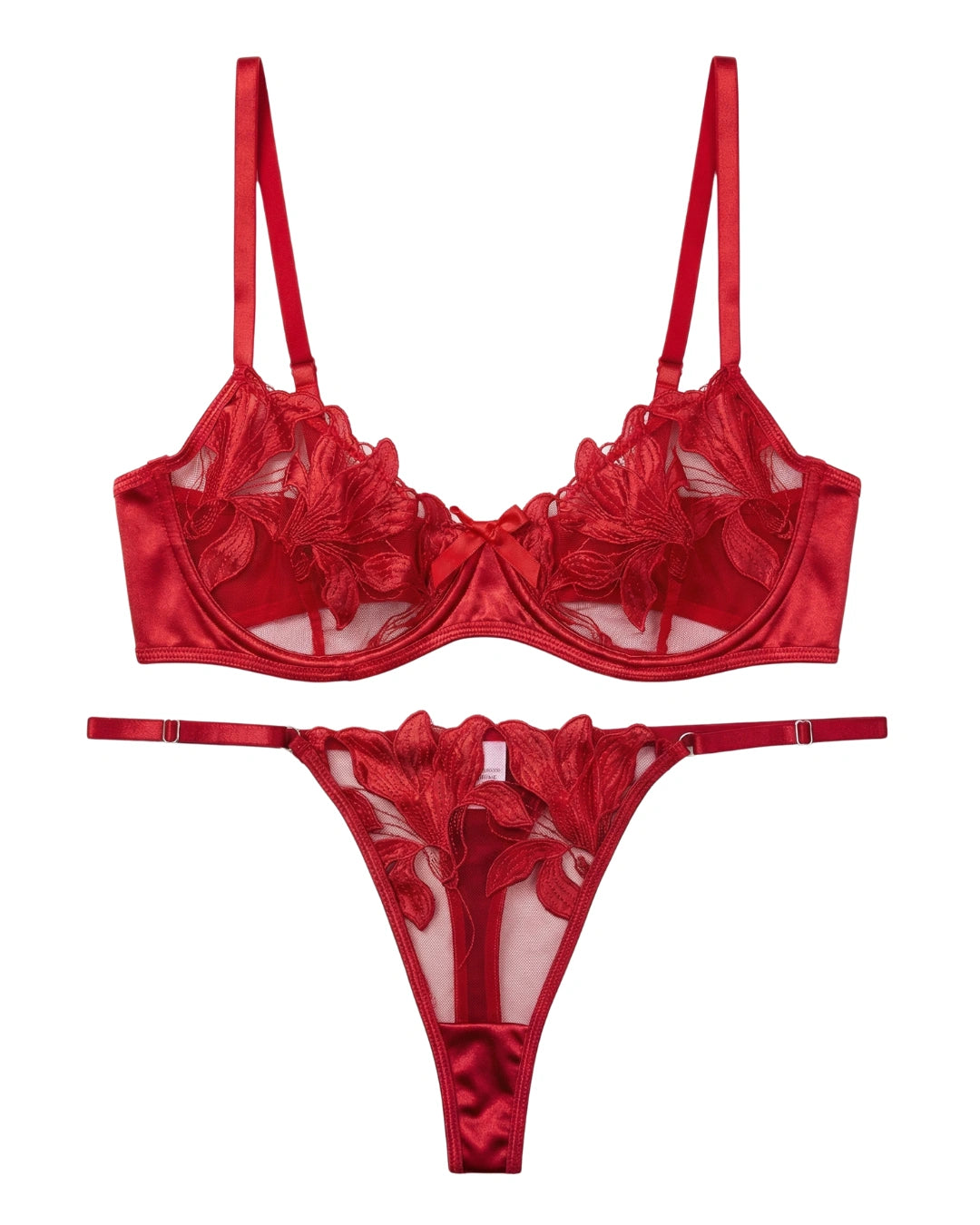 Non Padded Bra Set - Petal Luxe - Red