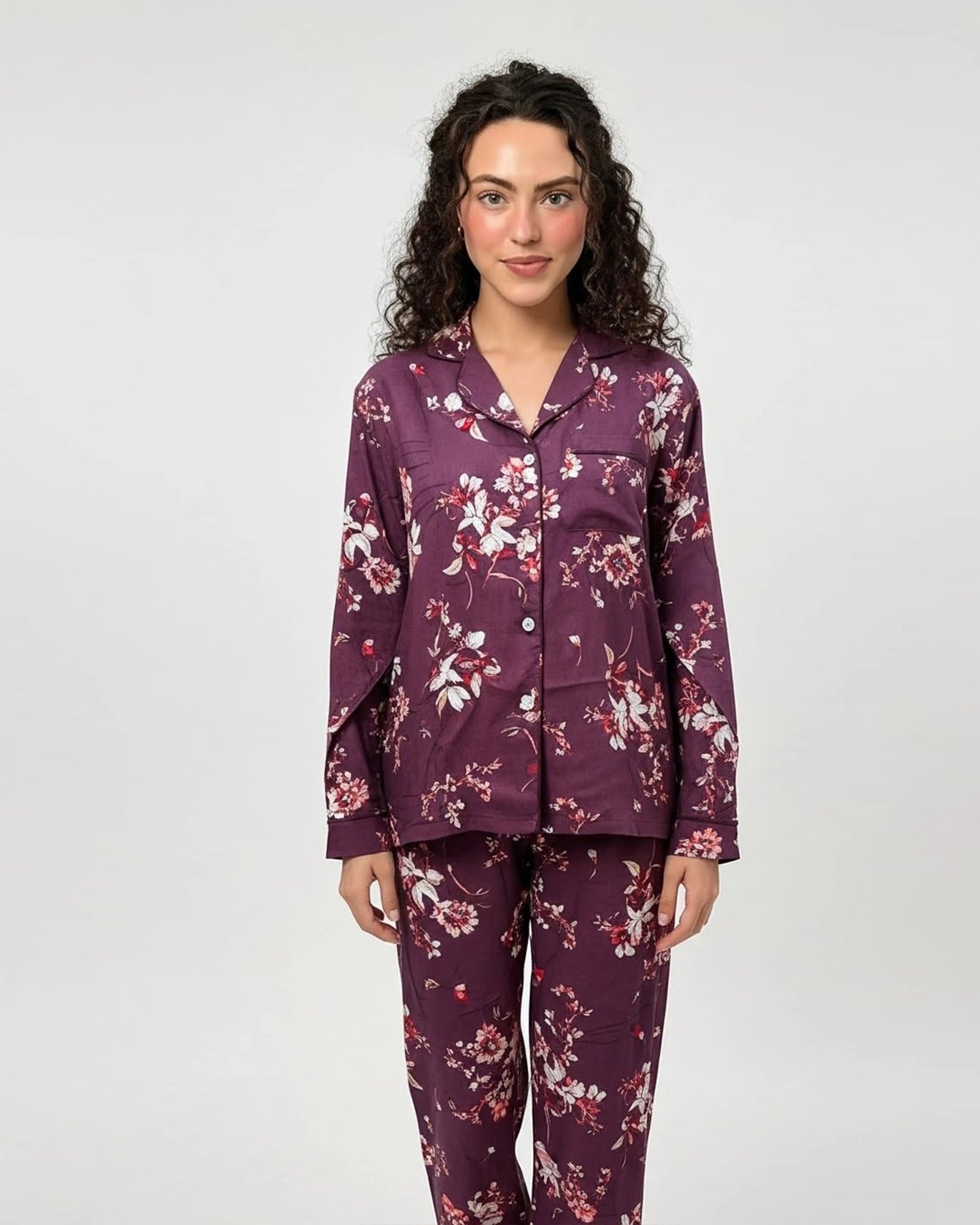 Linen Pajama Suit - Plum Bloom