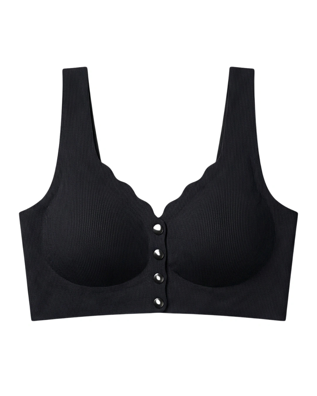 Seamless Front-Button Bra - Roselle Ribbed - Black