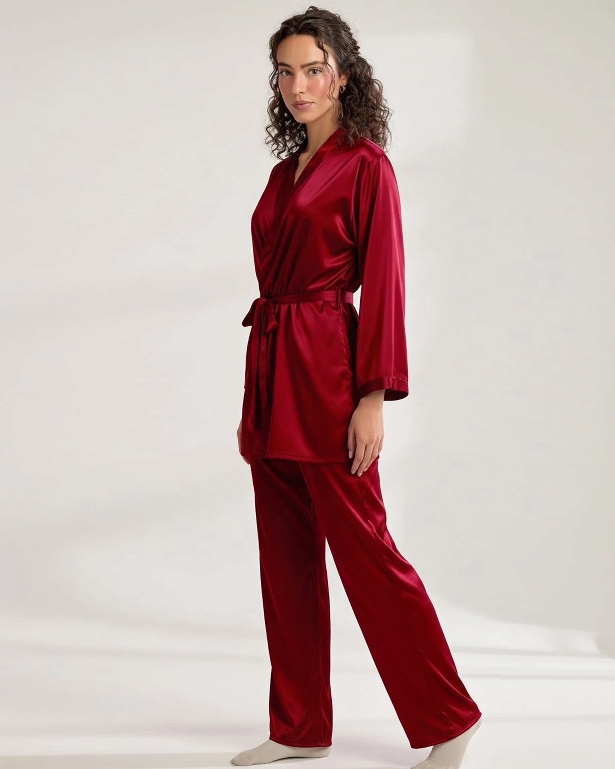 Silk PJ Set - Silk Lounge - Maroon