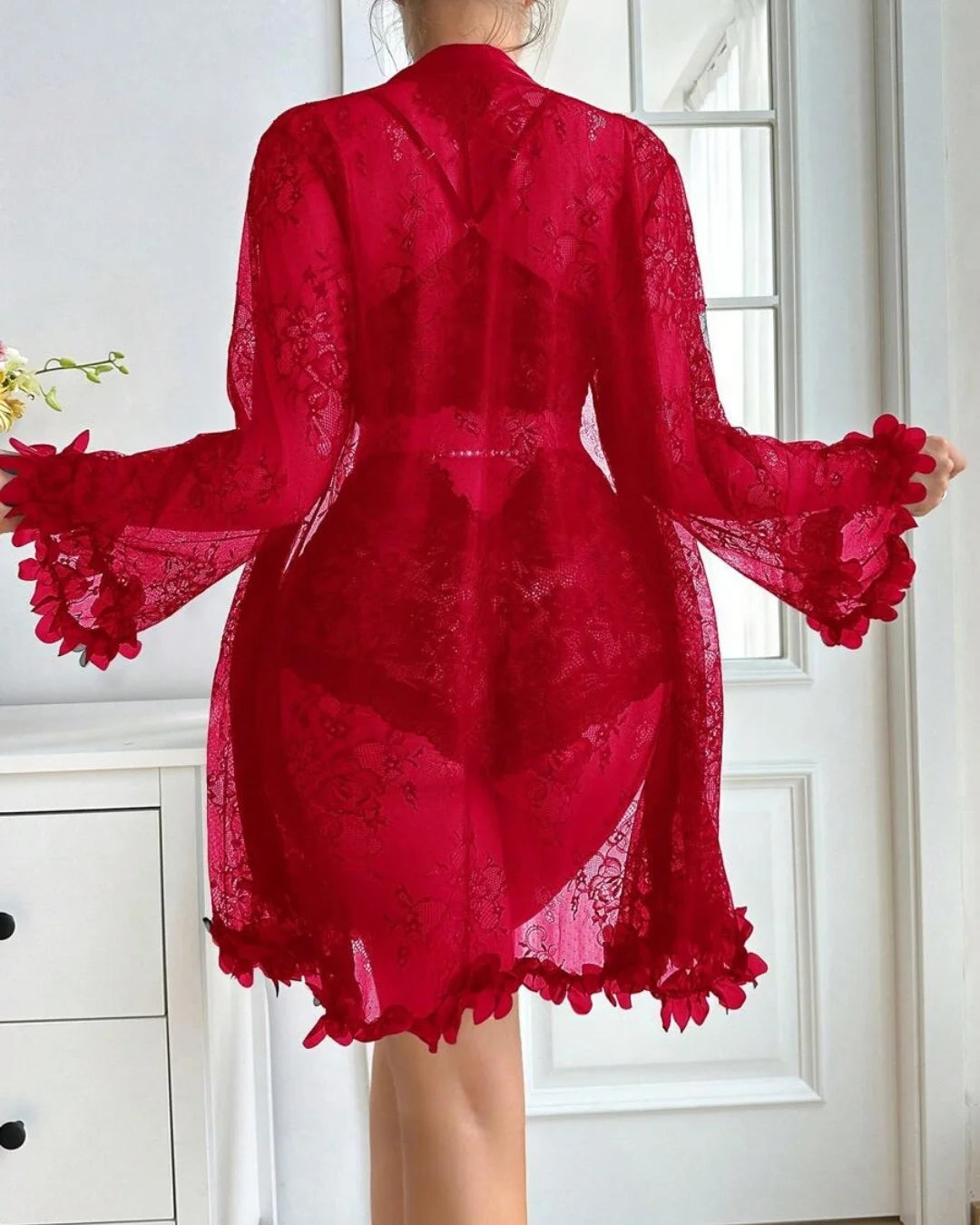 3-Piece Gown Set - Floraison - Red