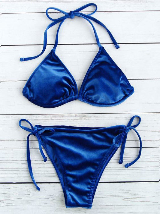Heat Navy Blue Padded String Ribbed Bikini