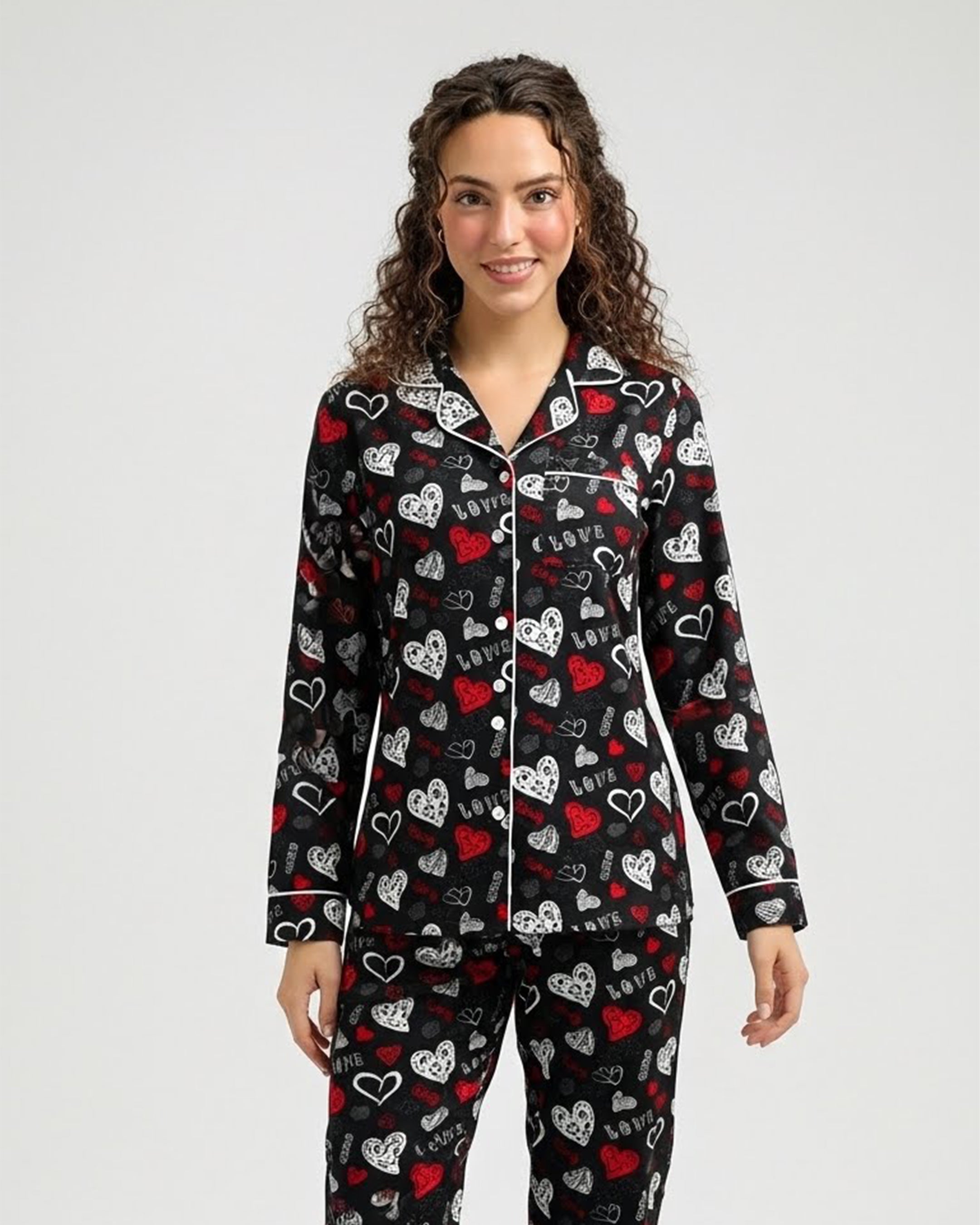 Linen Pajama Suit - Heart Glow