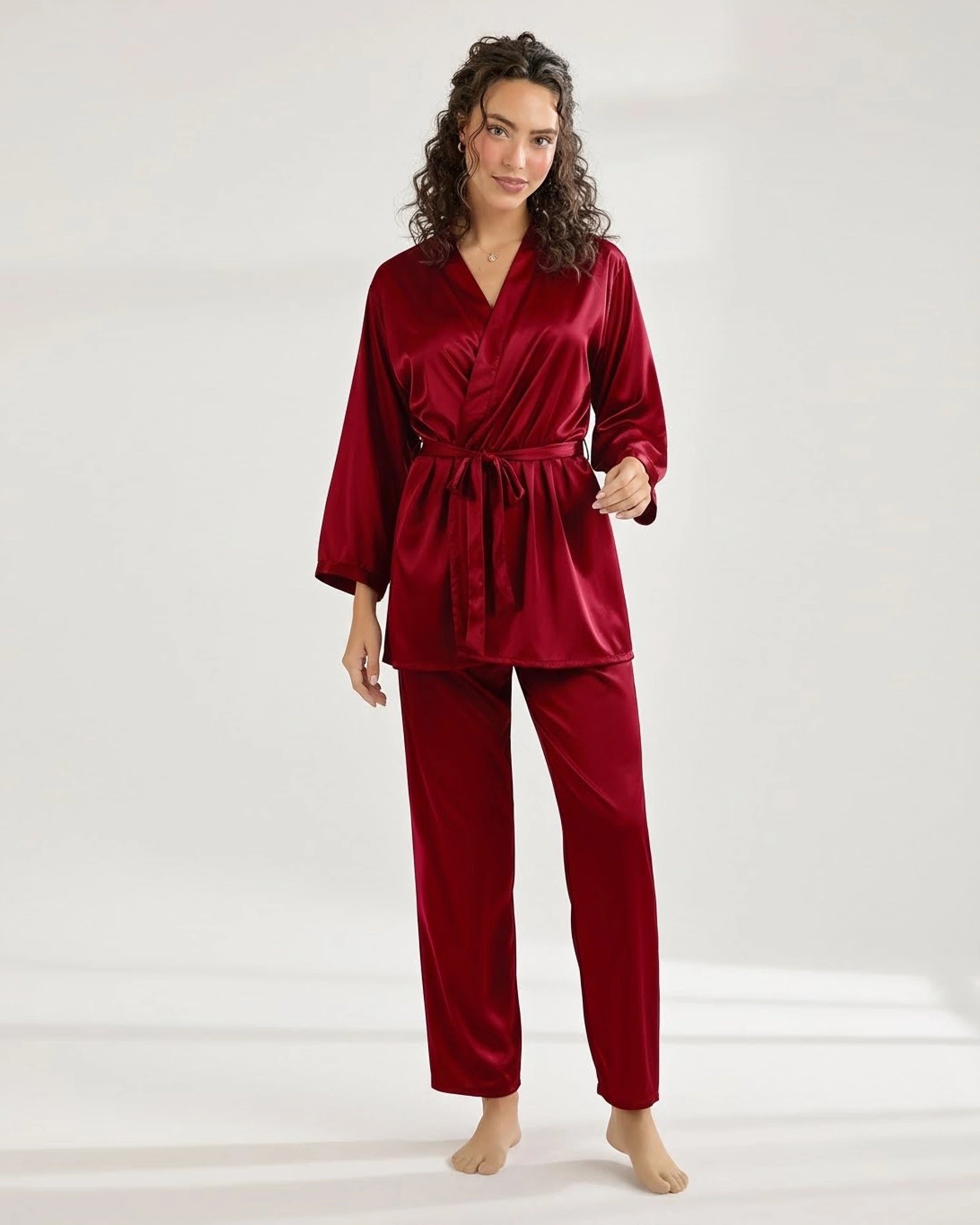 Silk PJ Set - Silk Lounge - Maroon