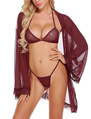 Sajiero Mesh Nightgown set maroon color sexy night gown with hot br set price in pakistan