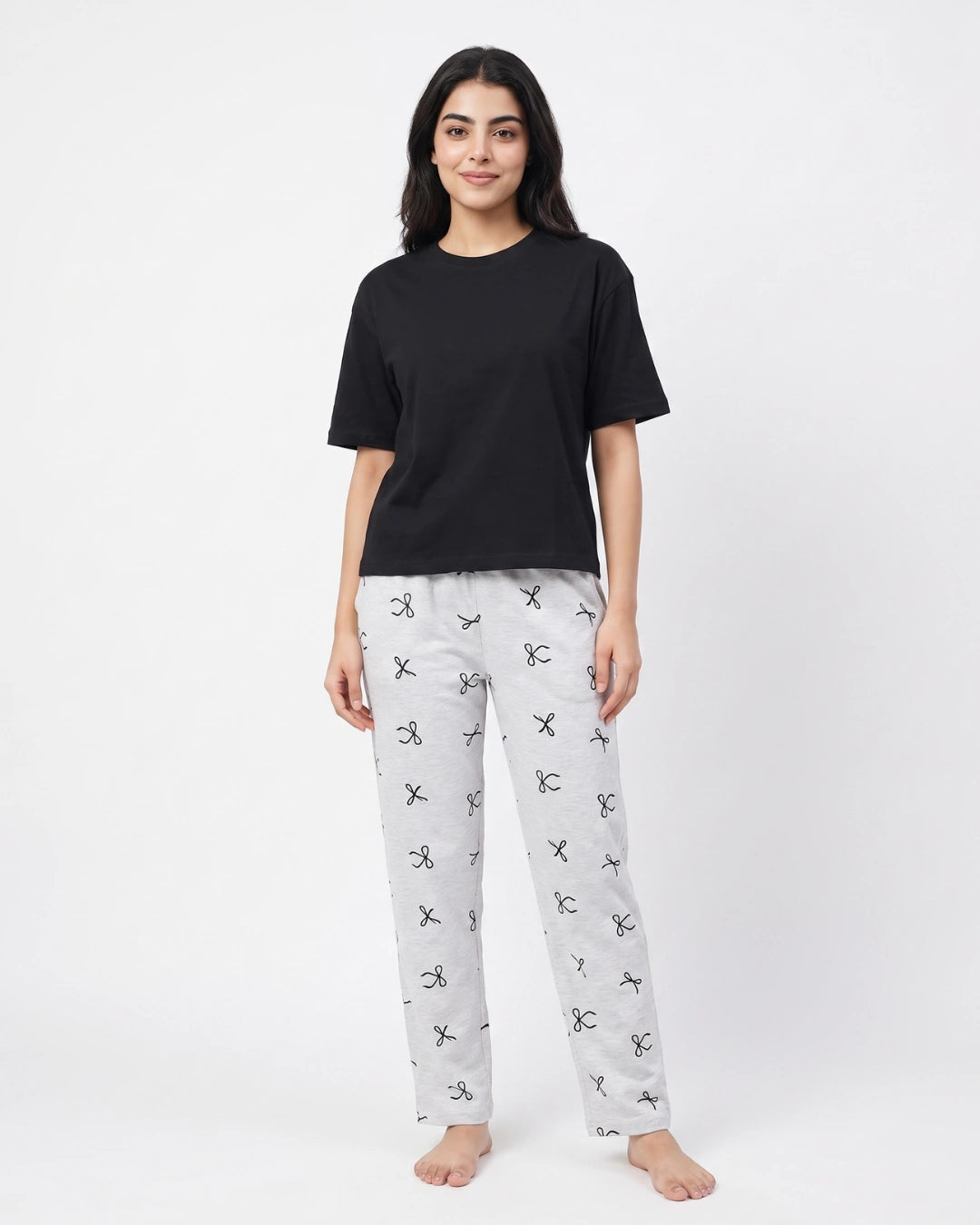 Cotton PJ Set - Bow Bliss - Black
