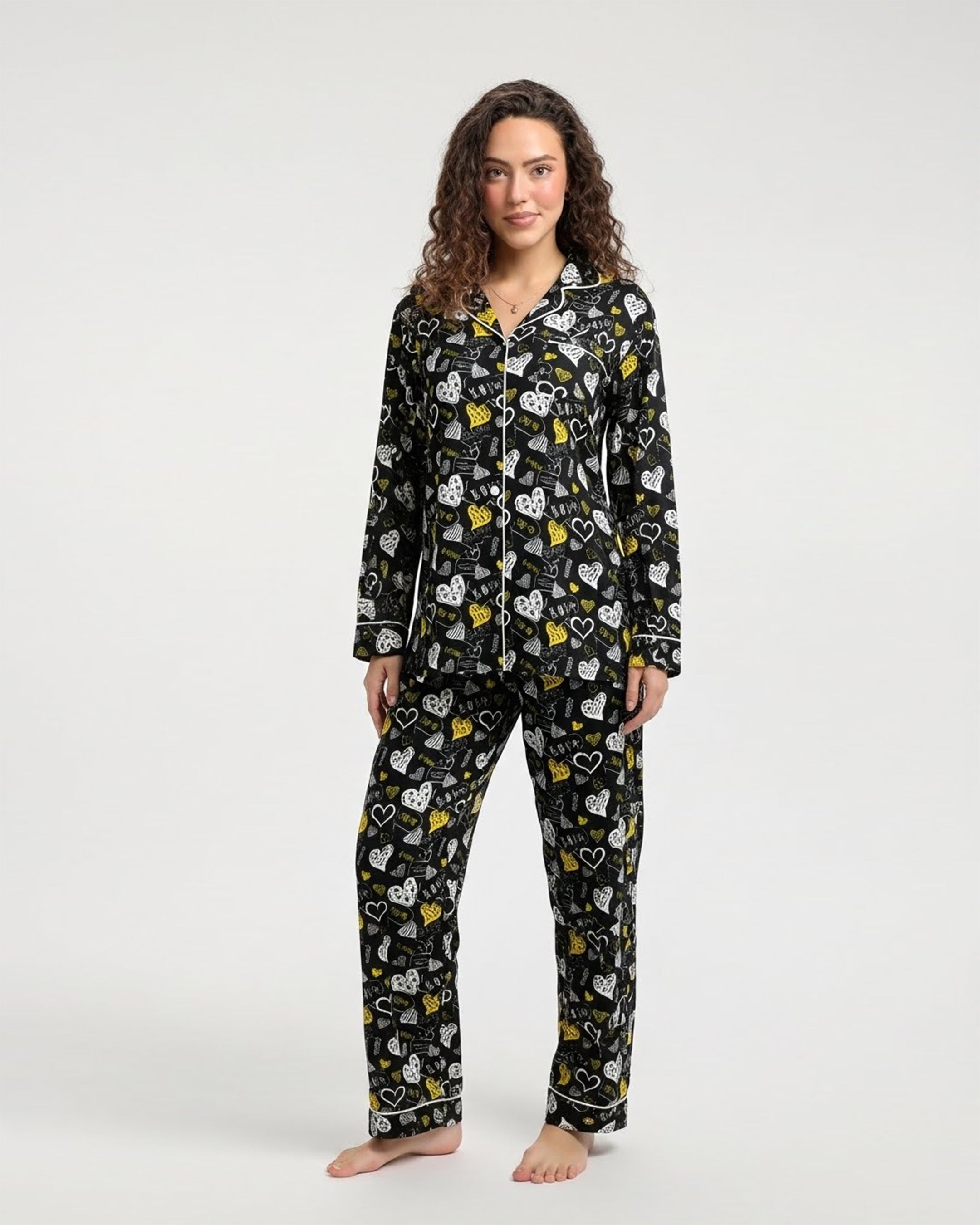 Linen Pajama Suit - Heart Bloom