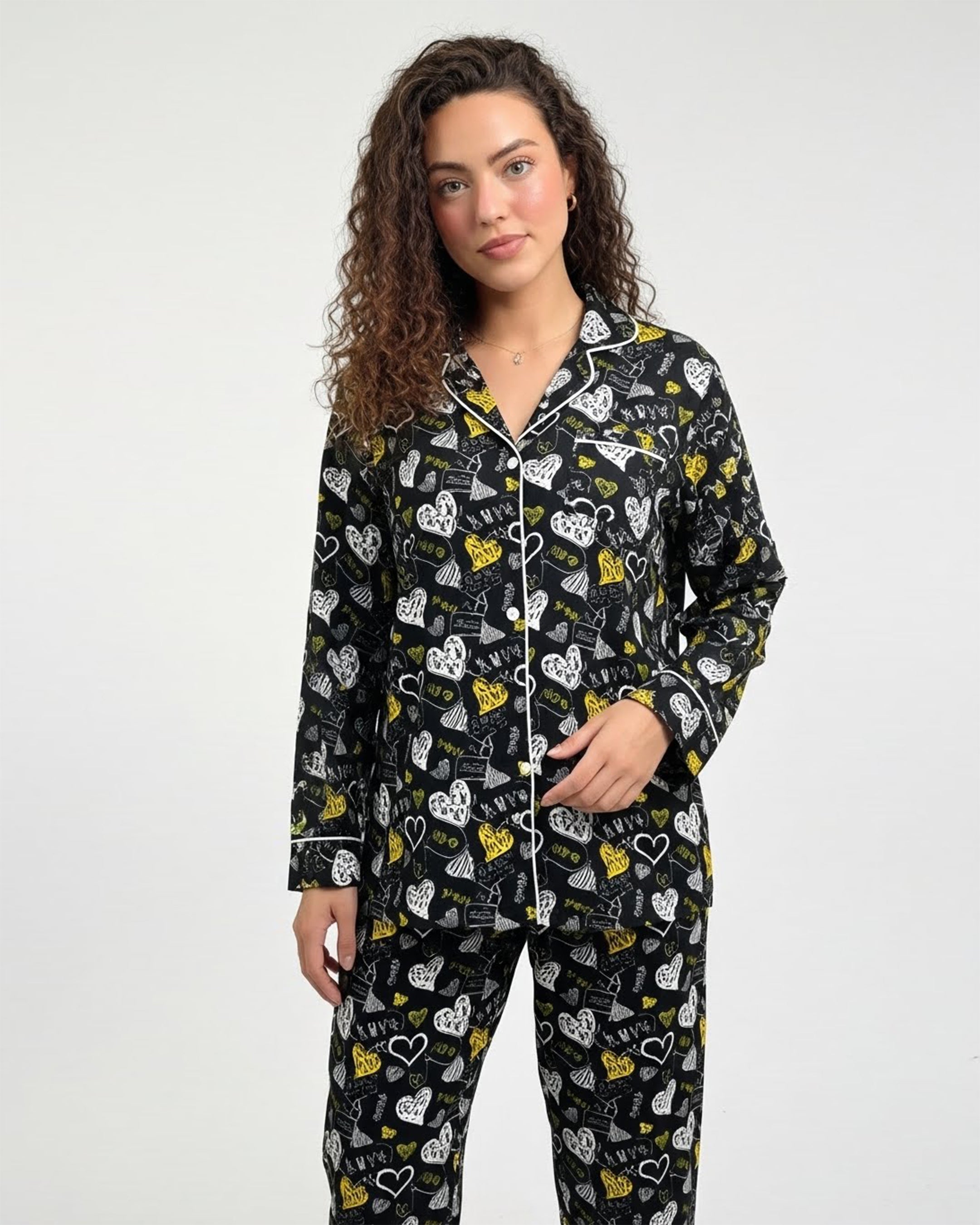 Linen Pajama Suit - Heart Bloom