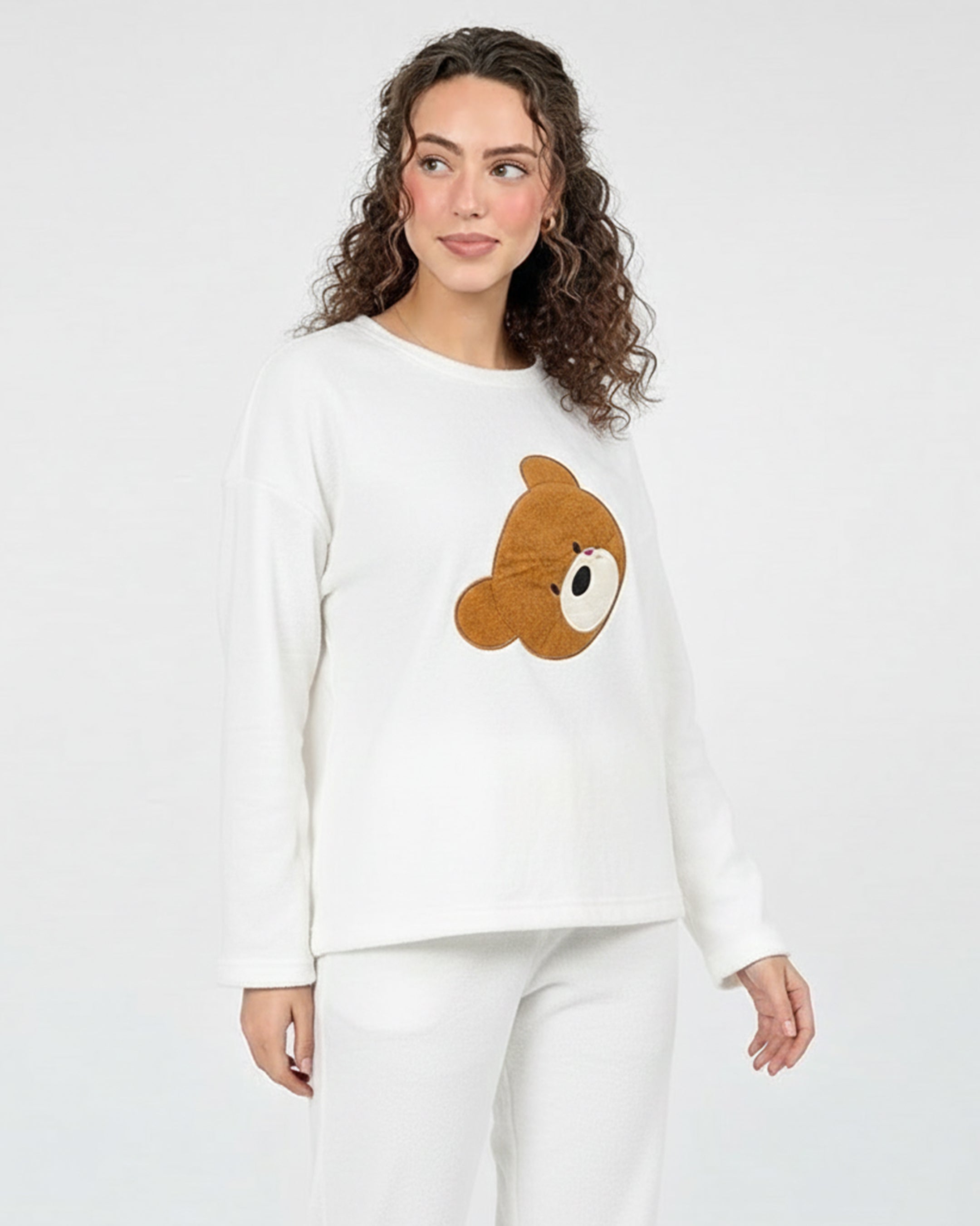 Fleece Pajama Suit - White Teddy