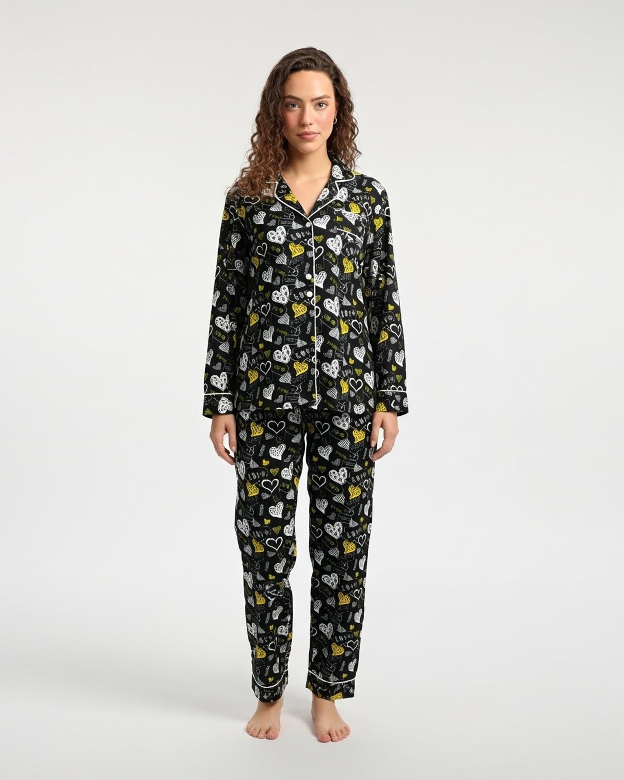 Linen Pajama Suit - Heart Bloom