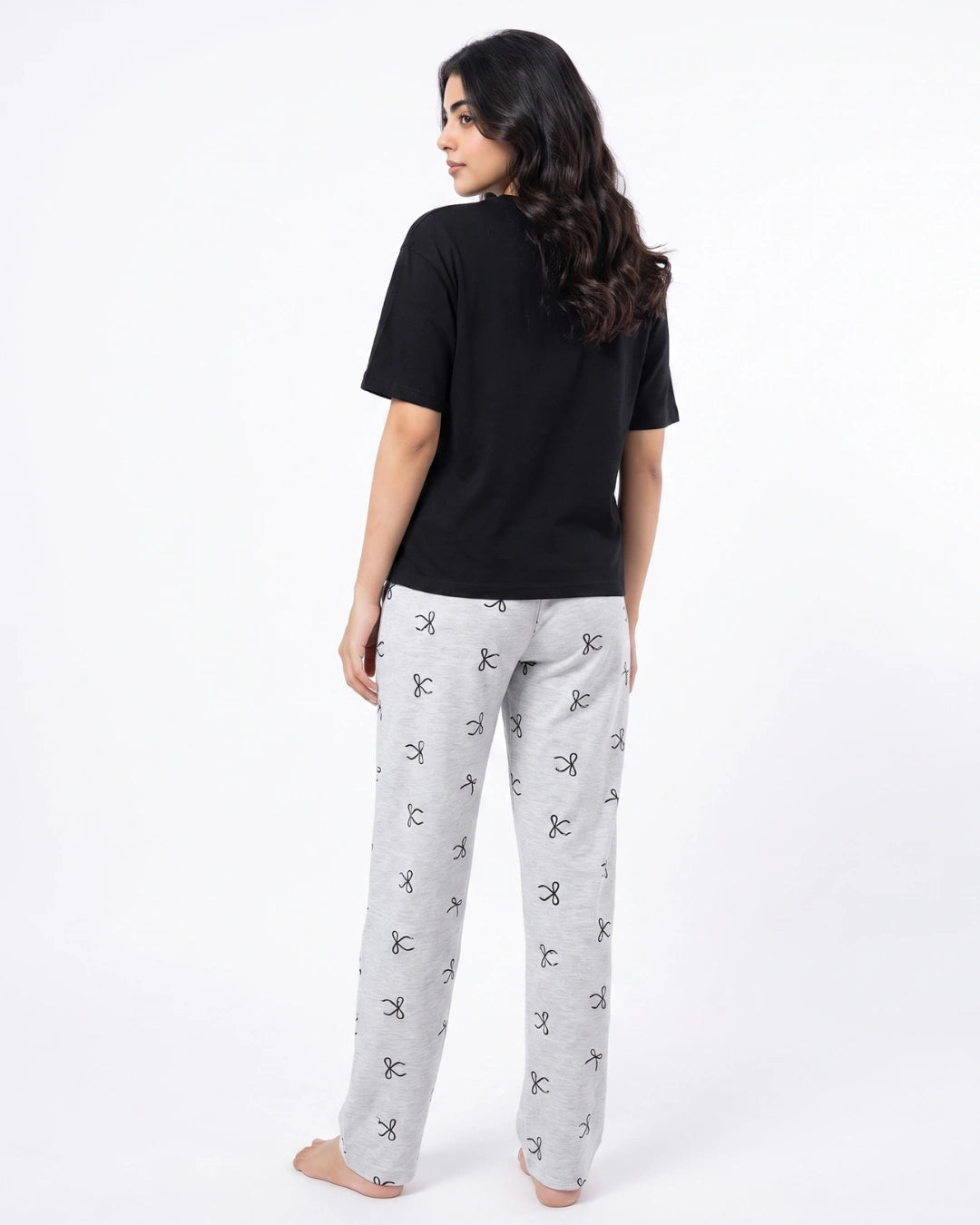 Cotton PJ Set - Bow Bliss - Black