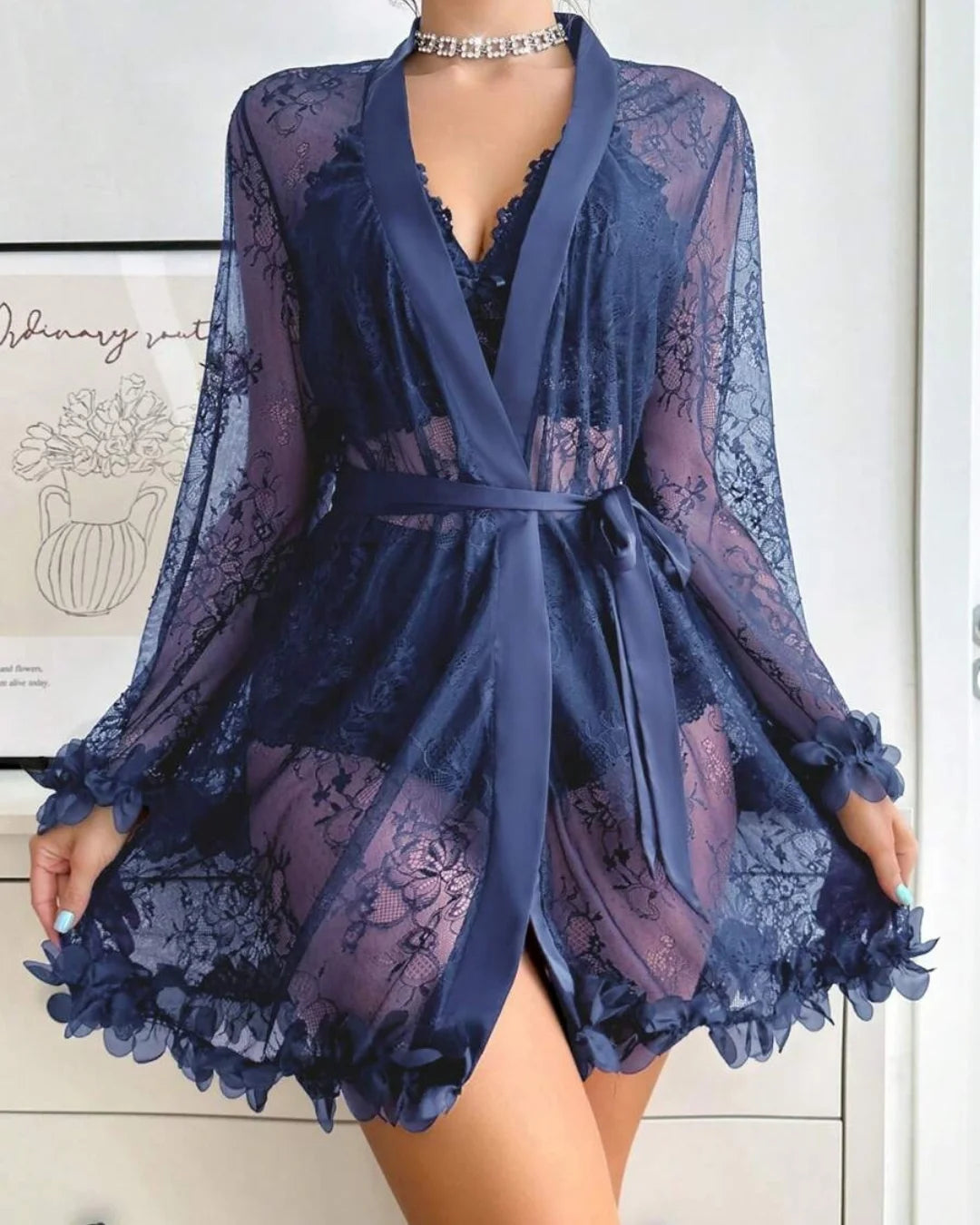 3-Piece Gown Set - Floraison - Blue