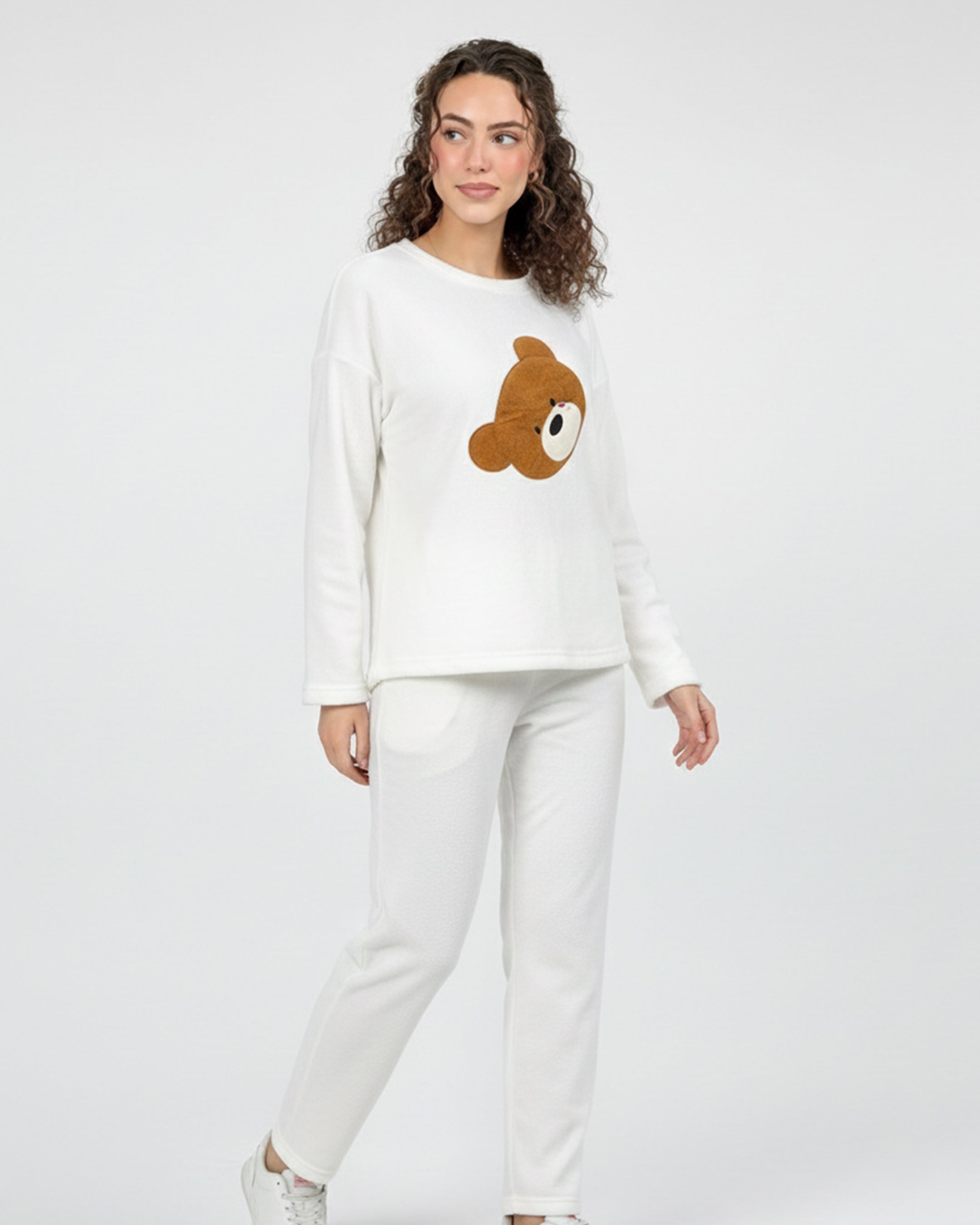 Fleece Pajama Suit - White Teddy
