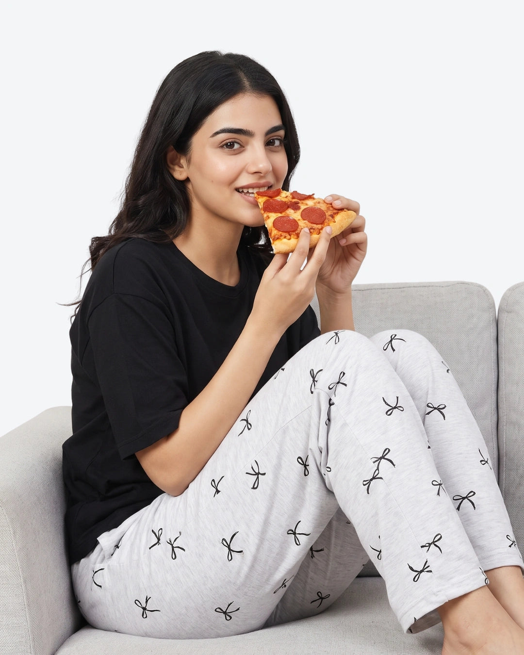 Cotton PJ Set - Bow Bliss - Black