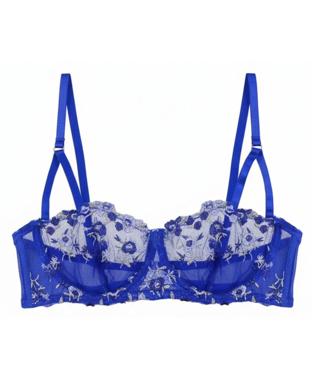 Non-Padded Bra - Embroidered Mesh - Blue