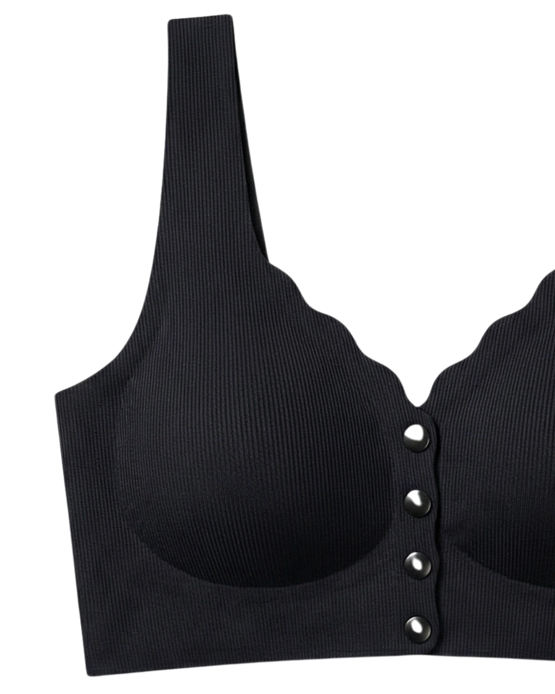 Seamless Front-Button Bra - Roselle Ribbed - Black