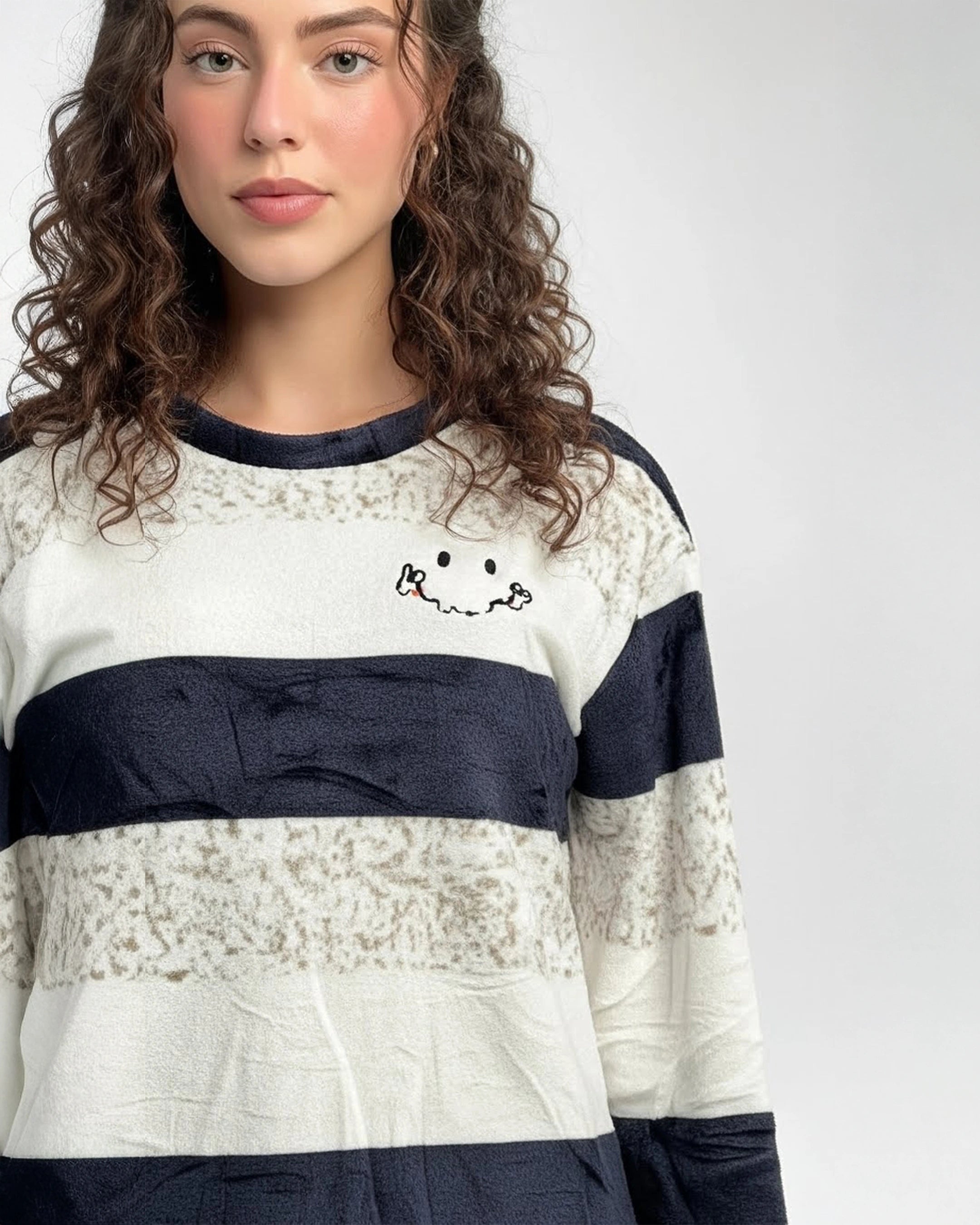 Black And White Stripes Fleece Pajama Suit