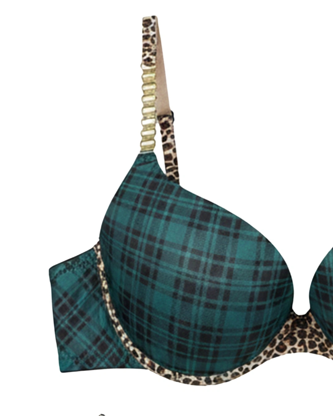Padded Bra Set - Checked Strap - Green