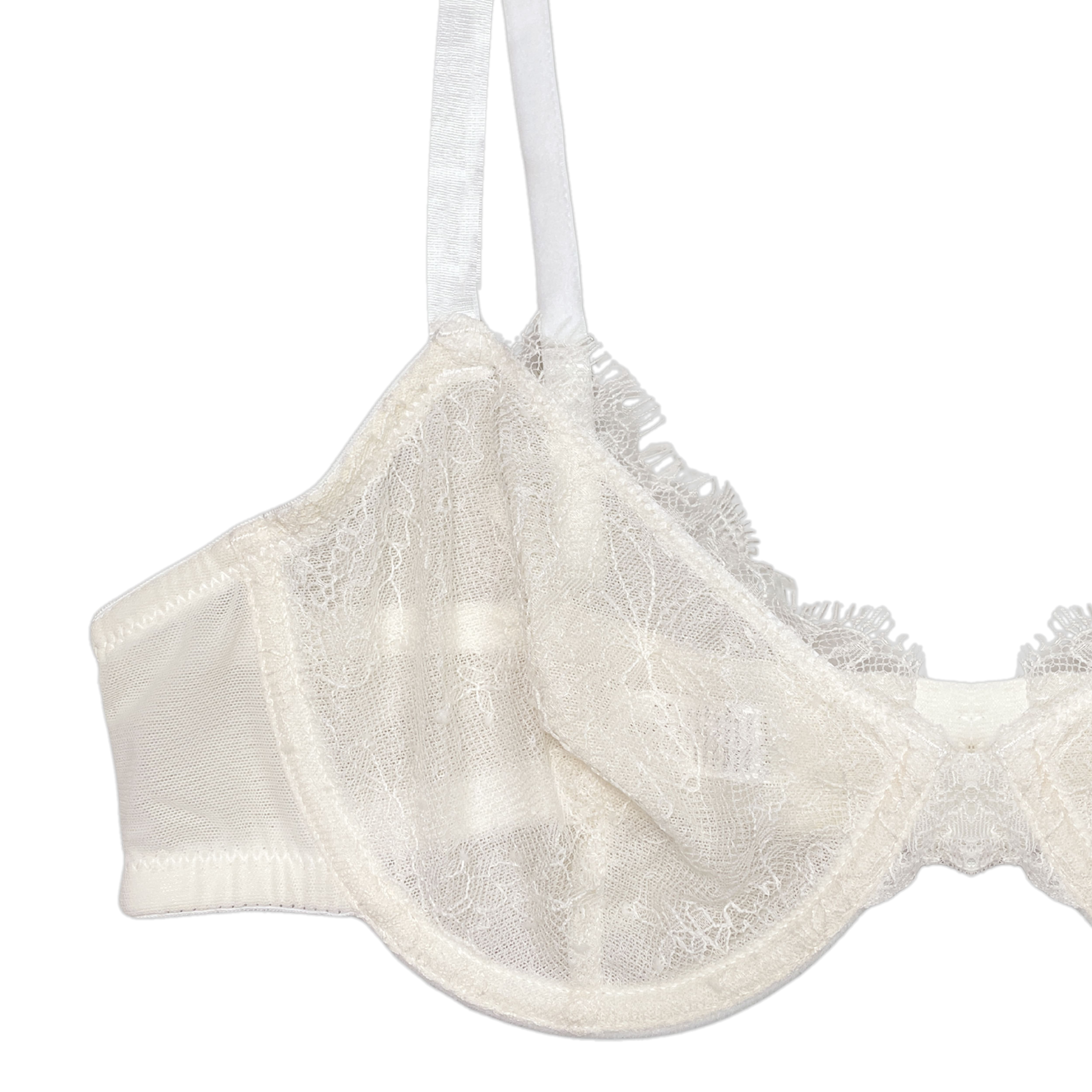 White lace bra on a white background