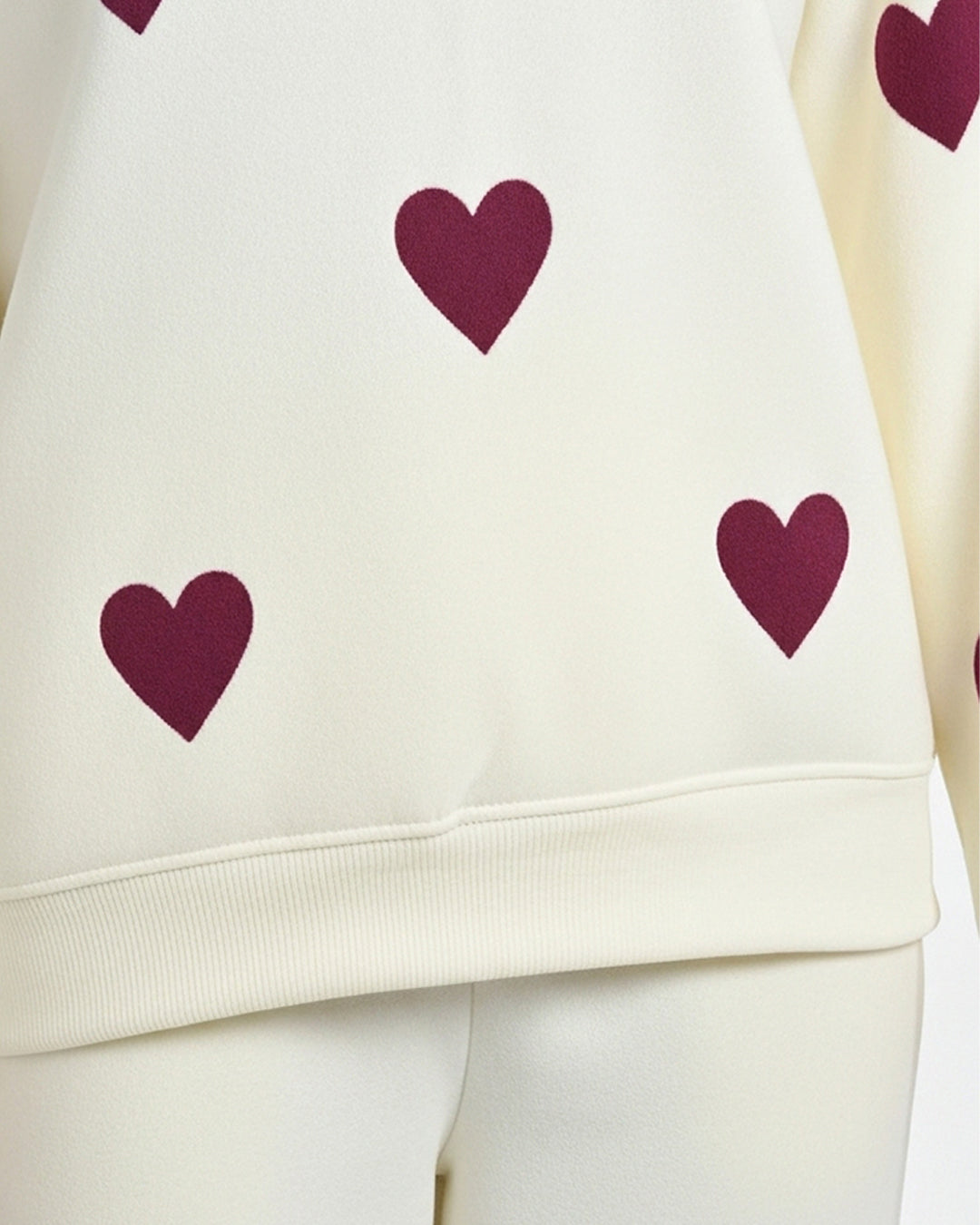 Fleece Pajama Set – Heart Cozy - Off White
